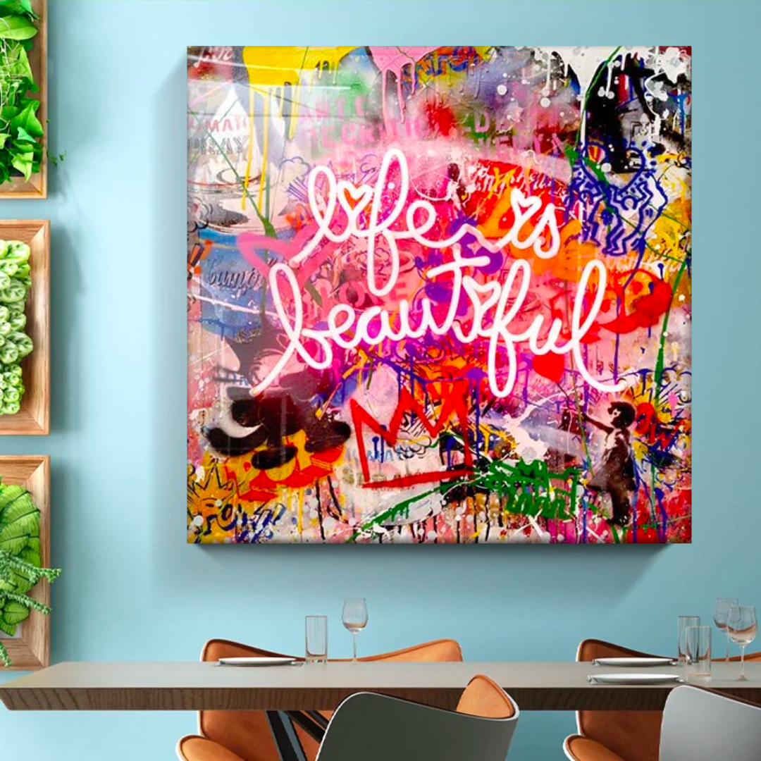 Banksy Life is Beautiful Wall Art - Thought Provoking Street Art Canvas Print for Home & Office Decor | Perfect for Living Rooms, Bedrooms & Urban Style Spaces