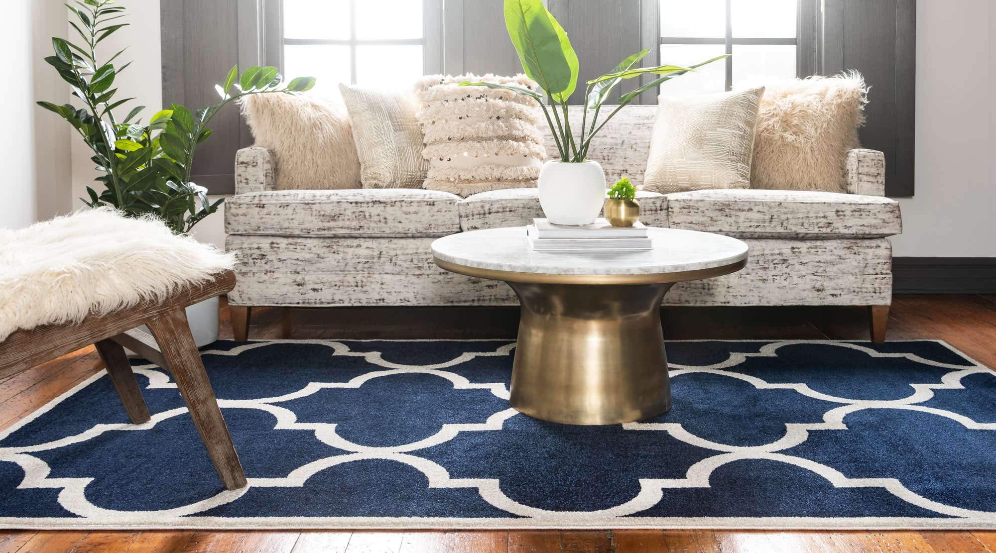 Unique Loom Trellis Collection Modern Moroccan Inspired Lattice Design Area Rug - 10' x 13' Rectangle in Navy Blue/Beige - Perfect for Living Room, Bedroom & Office Decor