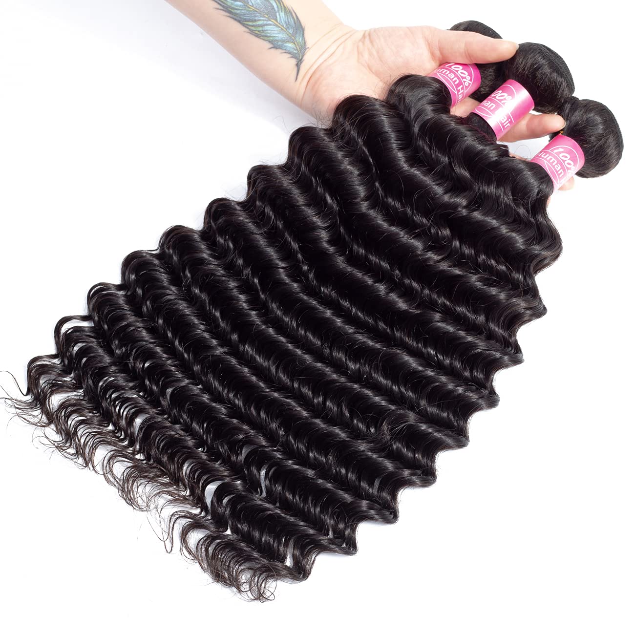 10A Brazilian Virgin Human Hair Bundles 18 20 22 Inch - Unprocessed Deep Wave 3 Bundles with Double Strong Weft for Natural Curly Look | Perfect for Protective Styles, Weaves, Wigs & Hair Extensions