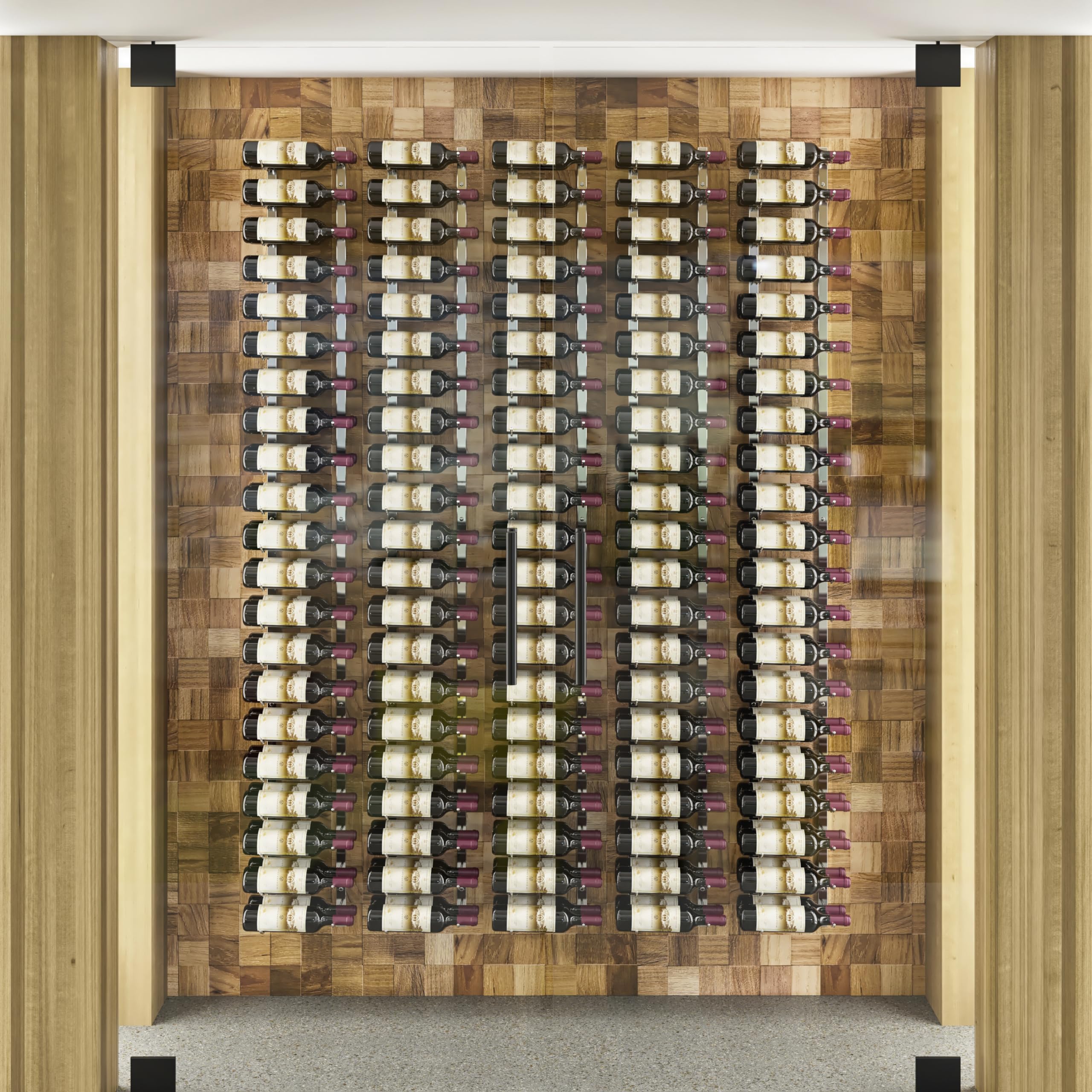 W Series Pro Wine Rack 7 - Single Stack Metal Wall Mounted Wine Storage (42 Bottle Capacity) - Brushed Nickel Modern Space Saving Design for Kitchen, Dining Room or Wine Cellar Organization