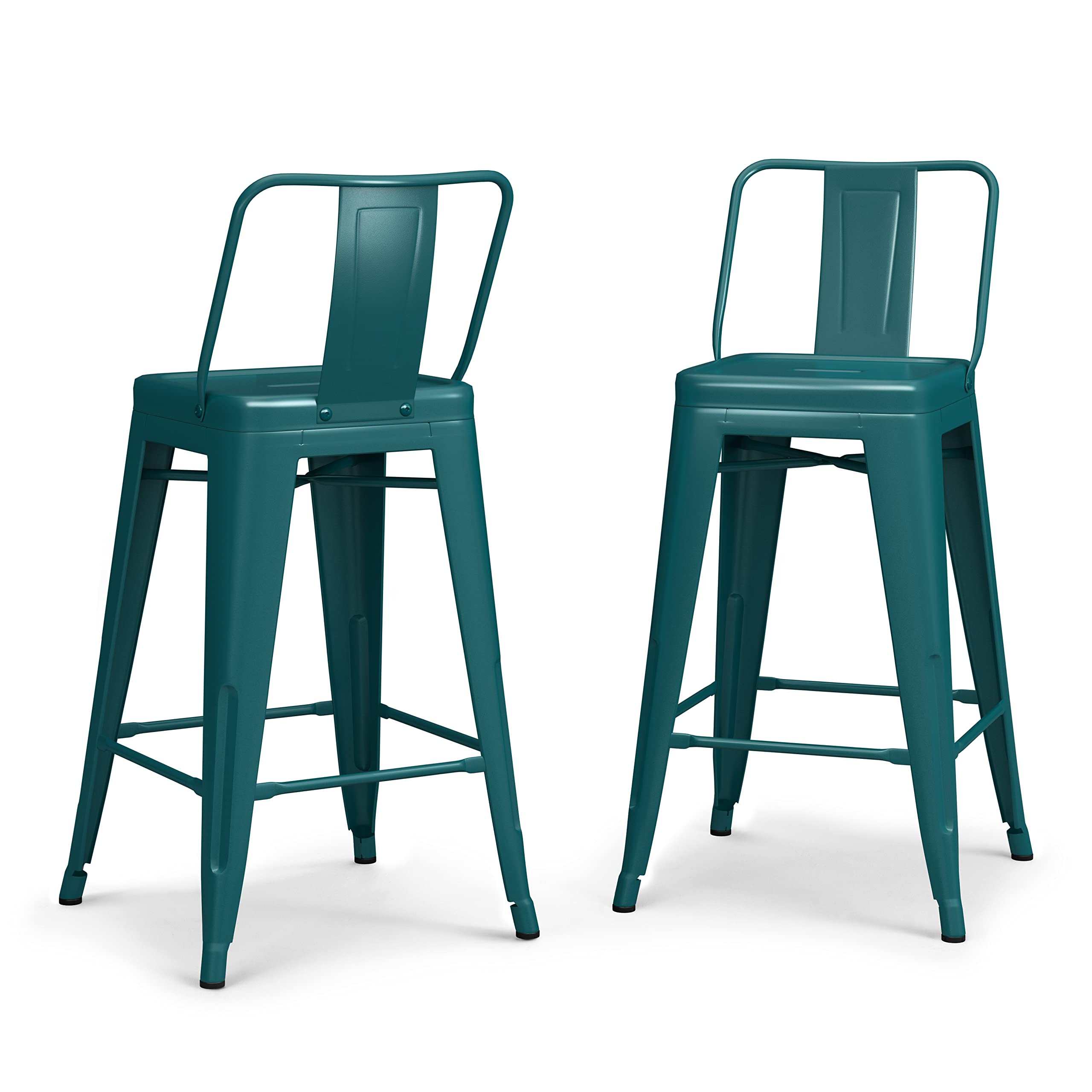 SIMPLIHOME Rayne 24 Inch Counter Height Stool - Set of 4, Teal Blue Metal Bar Stools with Square Seat for Kitchen Island, Breakfast Nook & Dining Room - Modern Home Decor & Comfortable Seating