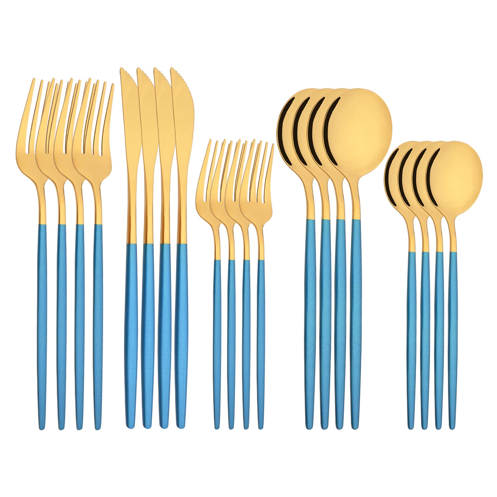 20-Piece Silverware Set - Elegant Blue & Gold Flatware for 4 - Complete Dinnerware Cutlery Set with Spoons, Knives, Forks - Perfect for Family Dinners, Parties & Everyday Dining