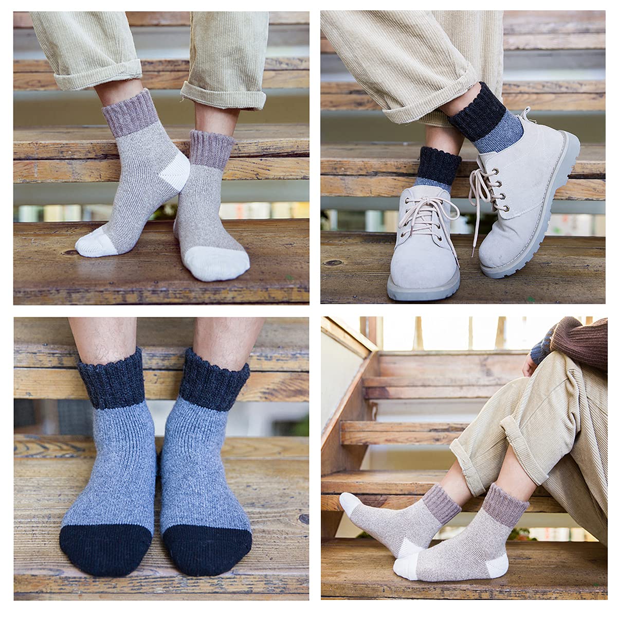Heatuff Men's Winter Wool Socks - Thermal Warm Soft Crew Socks (5 Pairs) - Perfect for Cold Weather, Hiking, and Outdoor Activities
