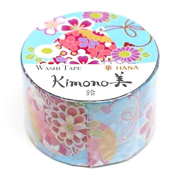 Japanese Washi Tape - Bell Floral Kimono Design for Scrapbooking, Journaling, and DIY Crafts | Decorative Adhesive Tape for Bullet Journals, Planners, and Gift Wrapping