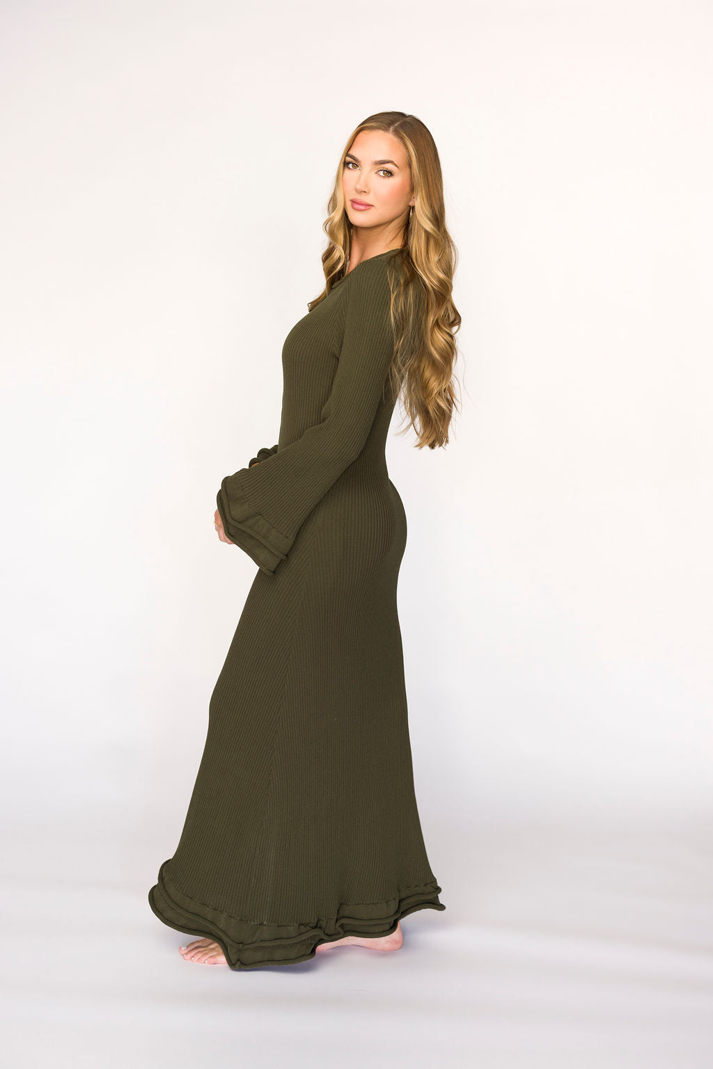 Arlet Olive Green Maternity Dress - Bump Friendly, Comfortable & Stylish for Pregnancy, Nursing, and Special Occasions