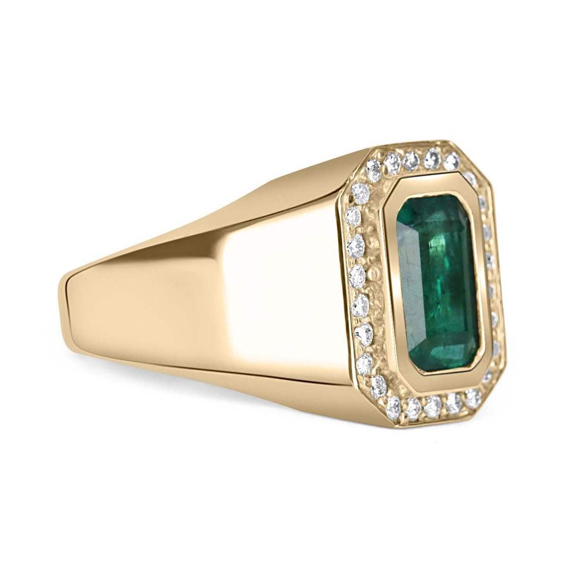 2.80tcw Natural Emerald and Diamond Men's Cocktail Ring in 14K Gold - Perfect for Weddings, Parties & Special Occasions