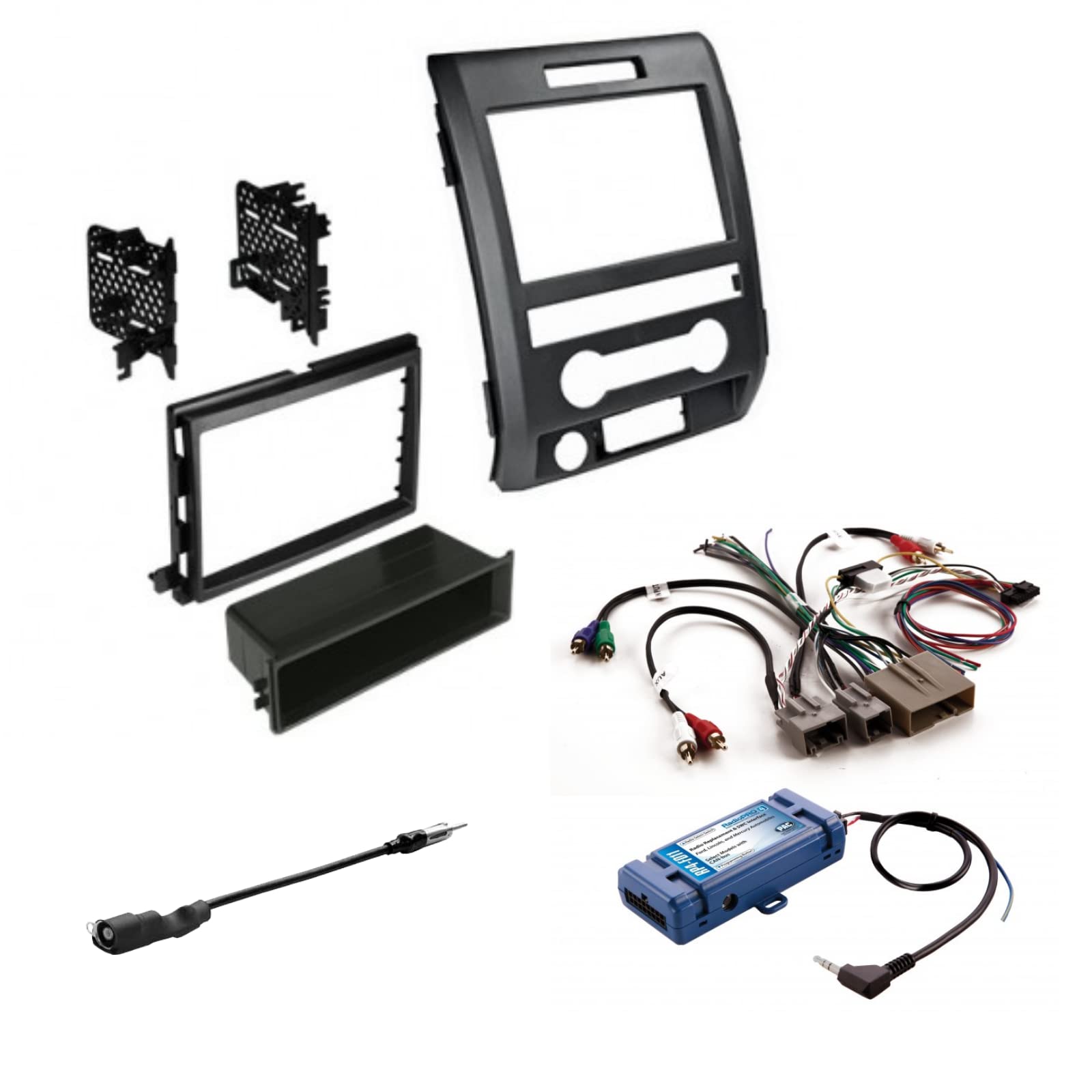 2009-2014 Ford F-150 Single/Double DIN Dash Kit with Antenna Adapter & Wiring Harness - Compatible with All Trim Levels (Black, Steering Wheel Controls) - Perfect for Car Stereo Installation & Audio System Upgrades