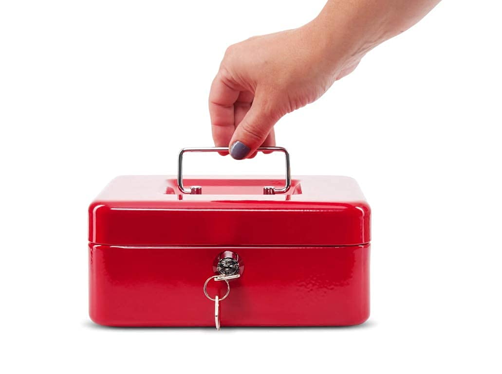 Krivon 6-Inch Small Portable Steel Cash Safe Box with Key Lock - Secure Money, Coin & Petty Cash Storage - Home, Office, Retail Use (Multiple Colors)