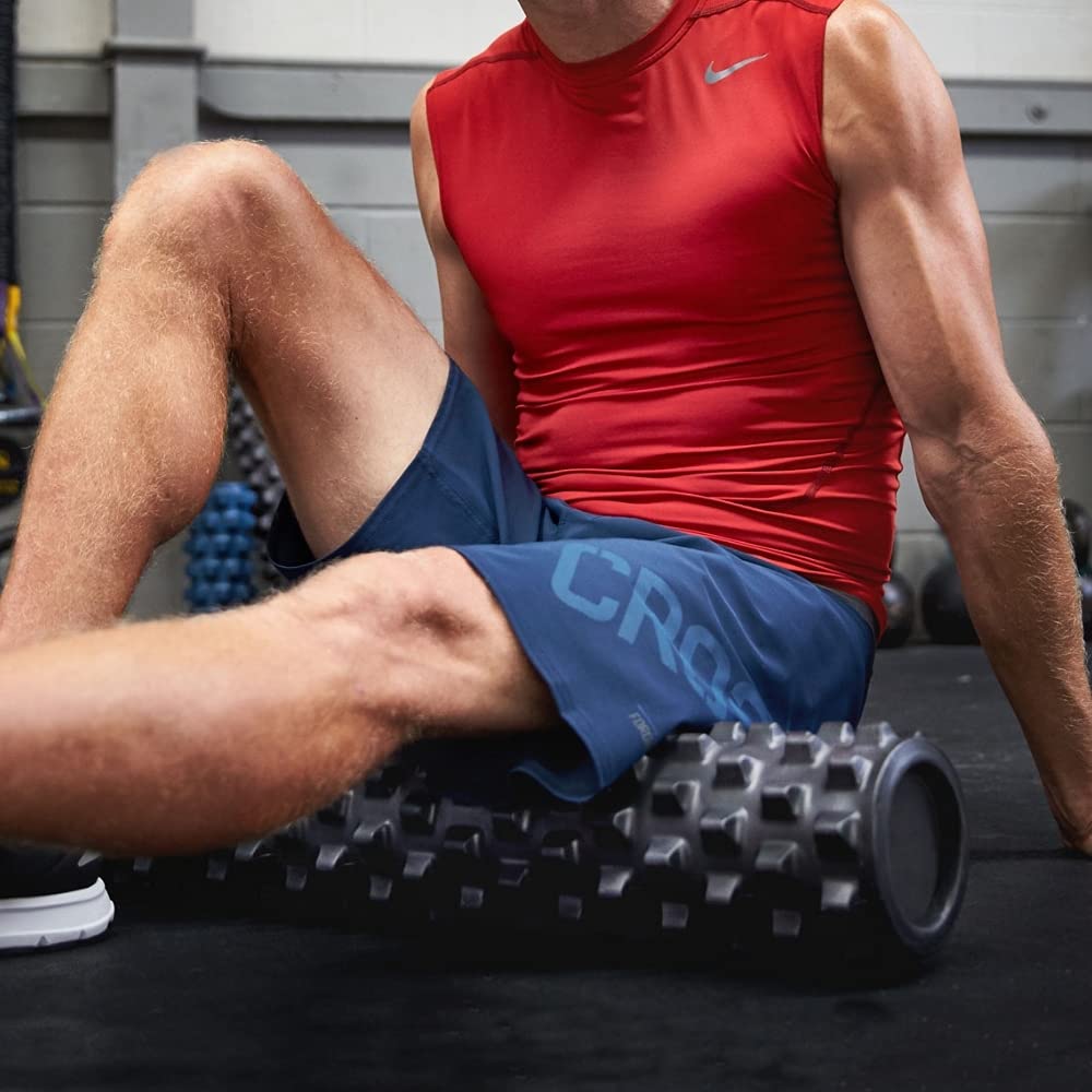 RumbleRoller Extra Firm Textured Foam Roller for Deep Tissue Massage - Black Compact Muscle Recovery Tool for Athletes, Gym & Home Workouts