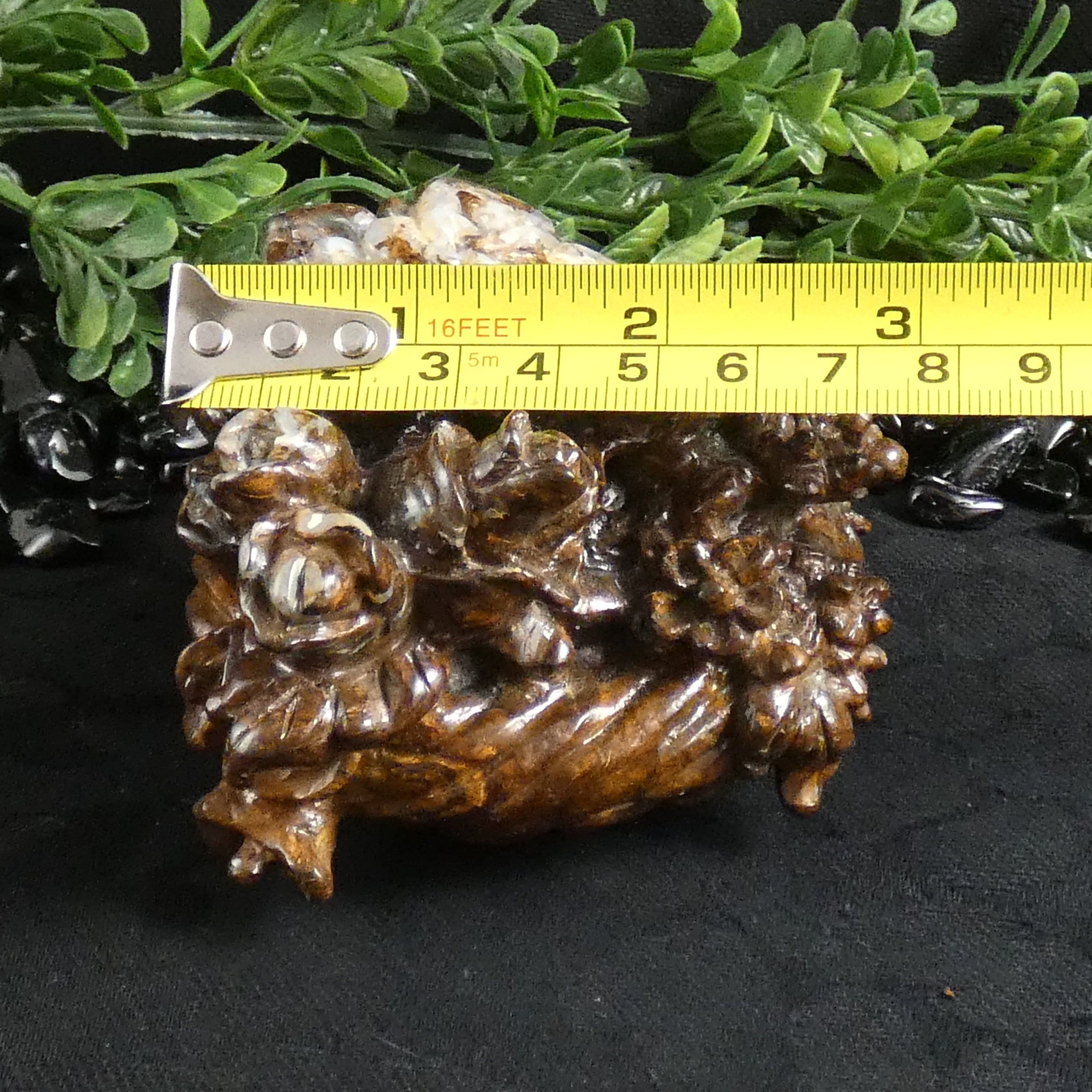 Natural Boulder Opal Flower Basket Carving - Handcrafted Gemstone Home Decor for Living Room, Office & Gift Giving