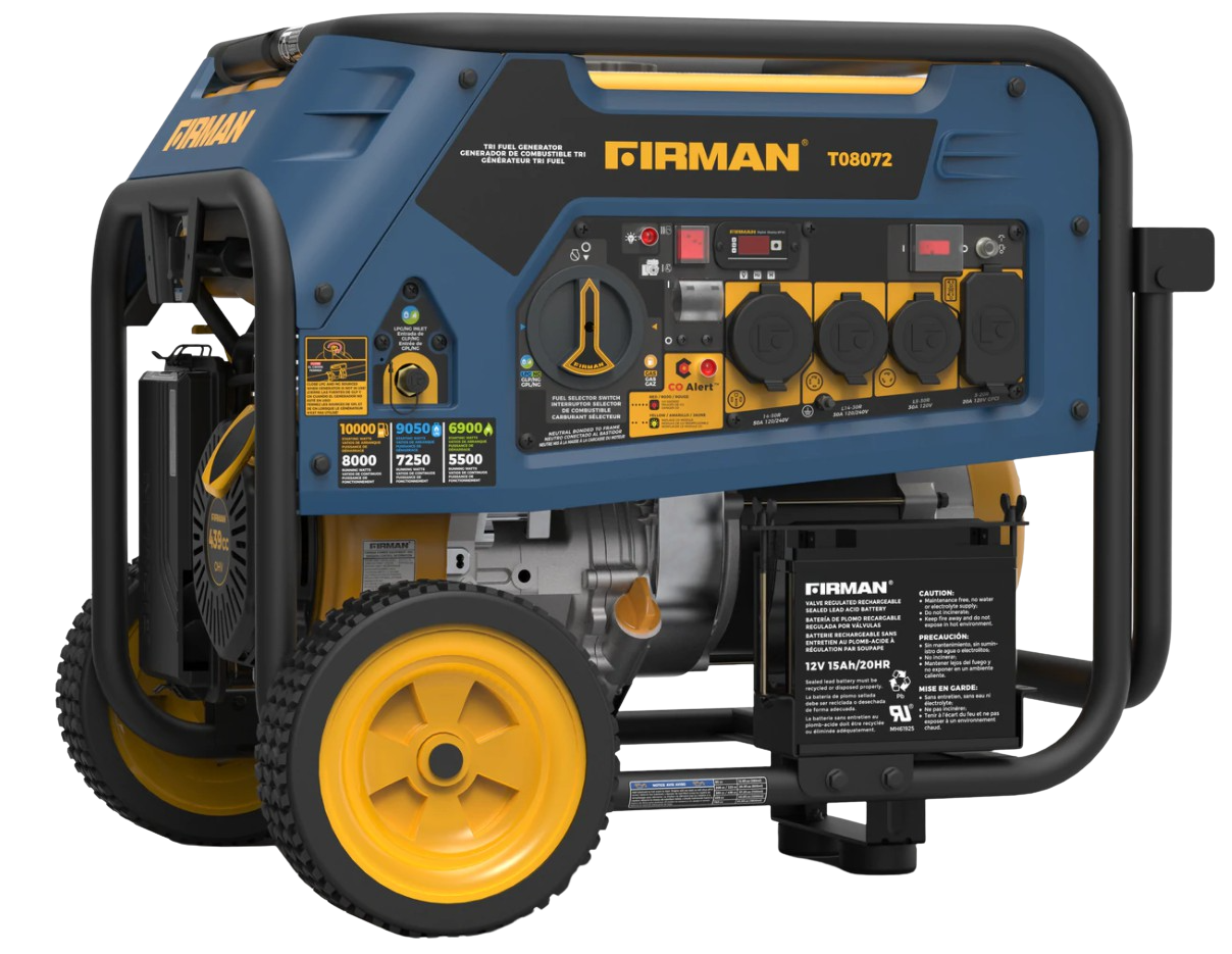Firman T08072 8000W 10000W 50 Amp Tri-Fuel Portable Generator with Electric Start & CO Alert - Perfect for Home Backup Power, Camping, and Emergency Use