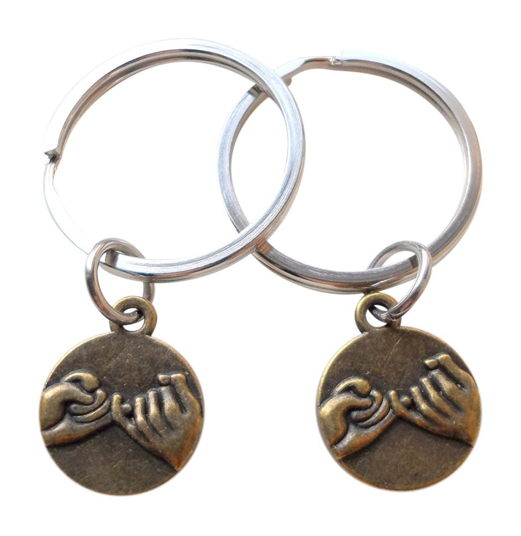 Double Bronze Pinky Promise Charm Keychains - Couple Keychains, Perfect Promise Gift for Romantic Occasions