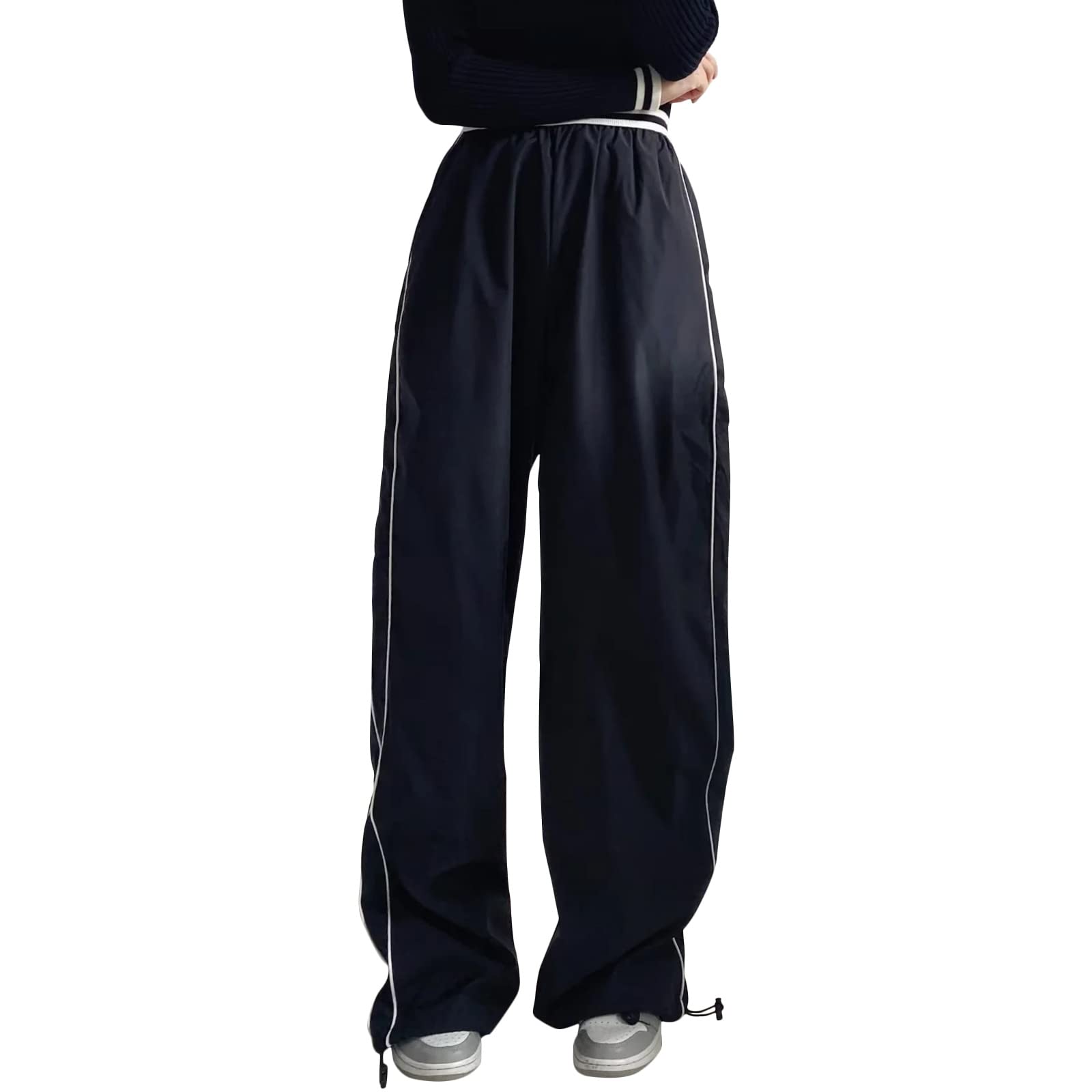 Allmloers Women's Y2K Parachute Pants - Baggy Wide Leg Track Pants with Elastic Waist | Cargo Sweatpants for Lounge, Jogging & Streetwear | Perfect for Casual Outfits, Gym Wear & 90s Fashion Trends