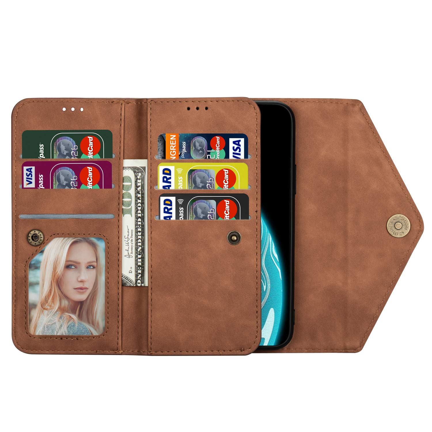 Samsung Galaxy Note 20 Wallet Case with Crossbody Strap - PU Leather Phone Purse with ID/Credit Card Slots & Kickstand - Shoulder Bag Style Protective Cover (XK Brown) - Perfect for Travel, Shopping & Everyday Use