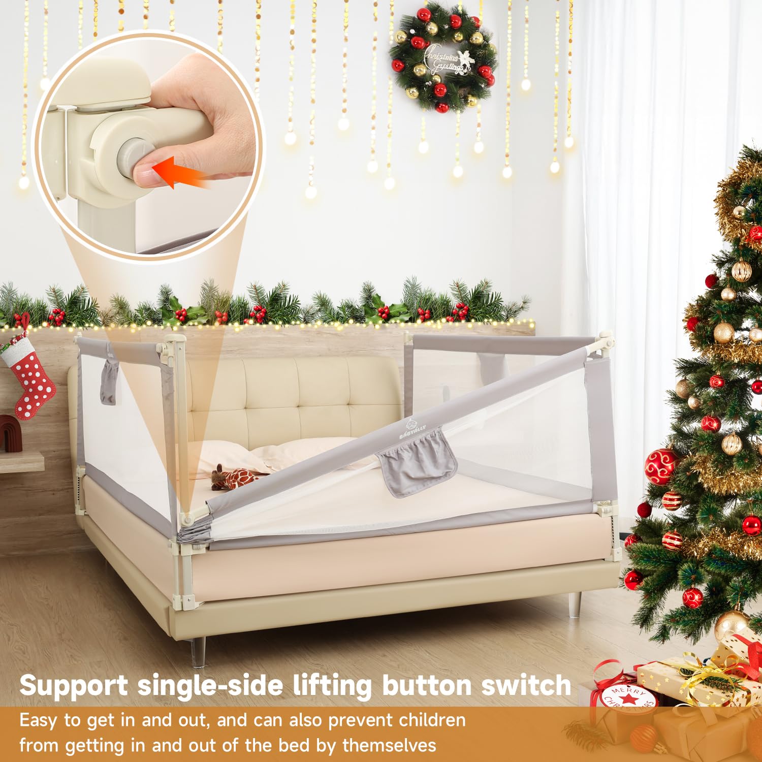 Foldable Bed Rails for Toddlers & Kids - Quick Assembly, Height Adjustable Safety Bed Guard with Sturdy U-Shape Base (2 Sides 78.7