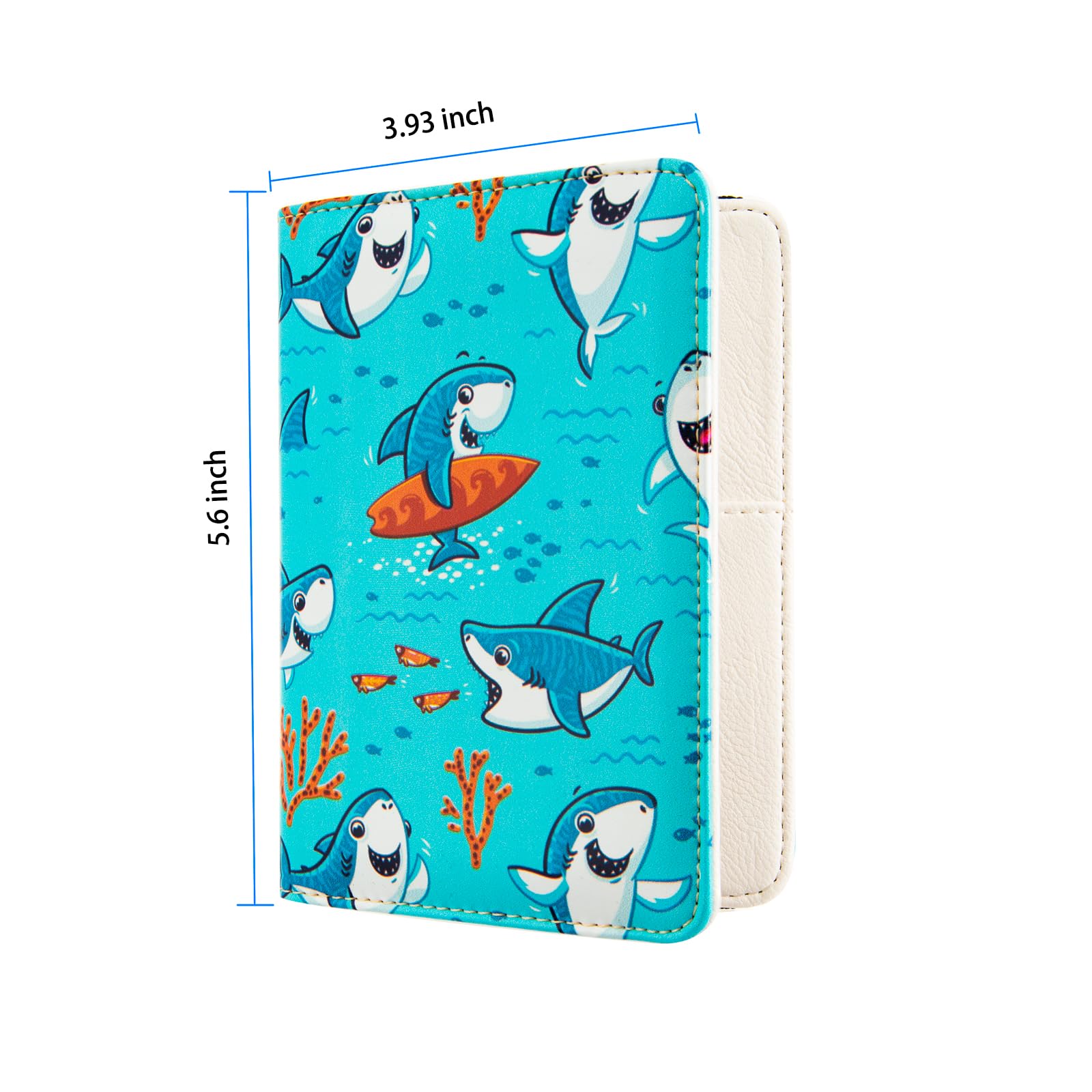 Premium Leather RFID Blocking Passport Holder - Travel Document Organizer & Protector for Women & Men (Cute Shark Design) | Perfect for International Travel, Business Trips & Vacation Security