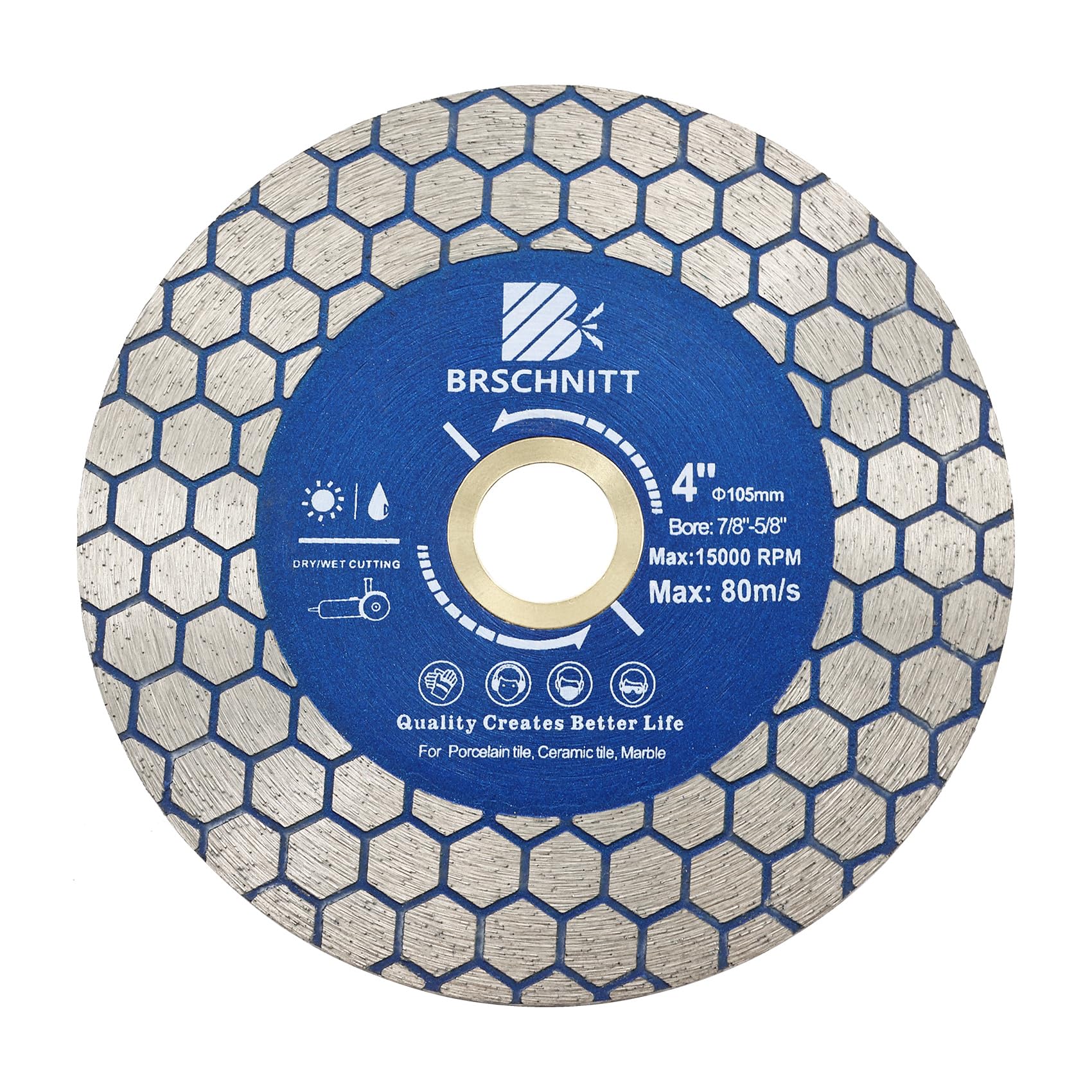 4 Inch Diamond Granite Cutting Wheel - BRSCHNITT 105mm Vacuum Brazed Angle Grinder Blade for Porcelain, Tile, Ceramic, Stone, Marble, Quartz | Perfect for DIY Home Renovation, Tile Installation & Stone Fabrication Projects