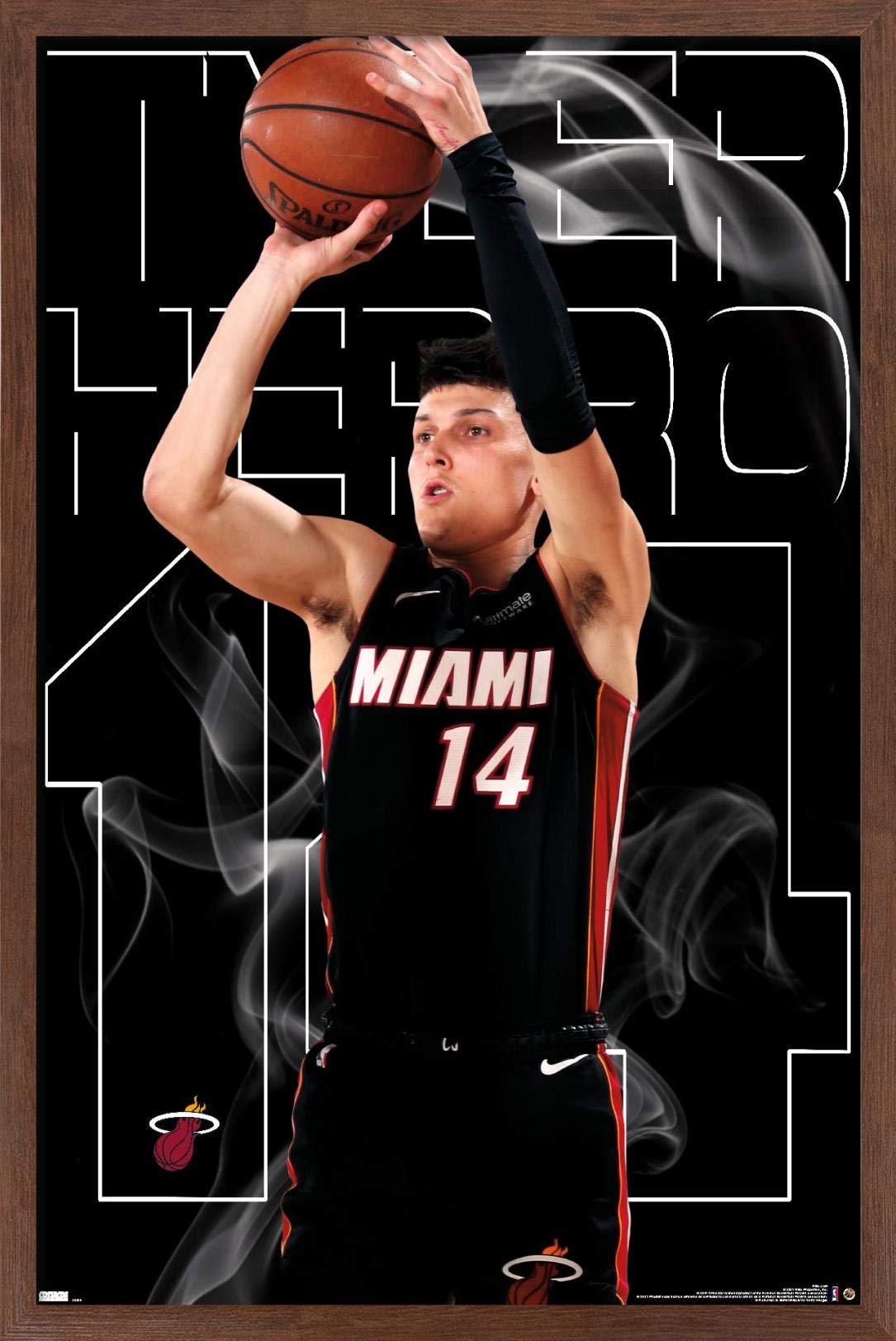 NBA Miami Heat Tyler Herro 20 Wall Poster - 22.4x14.7 Inches Mahogany Framed Basketball Decor for Home, Office & Game Room