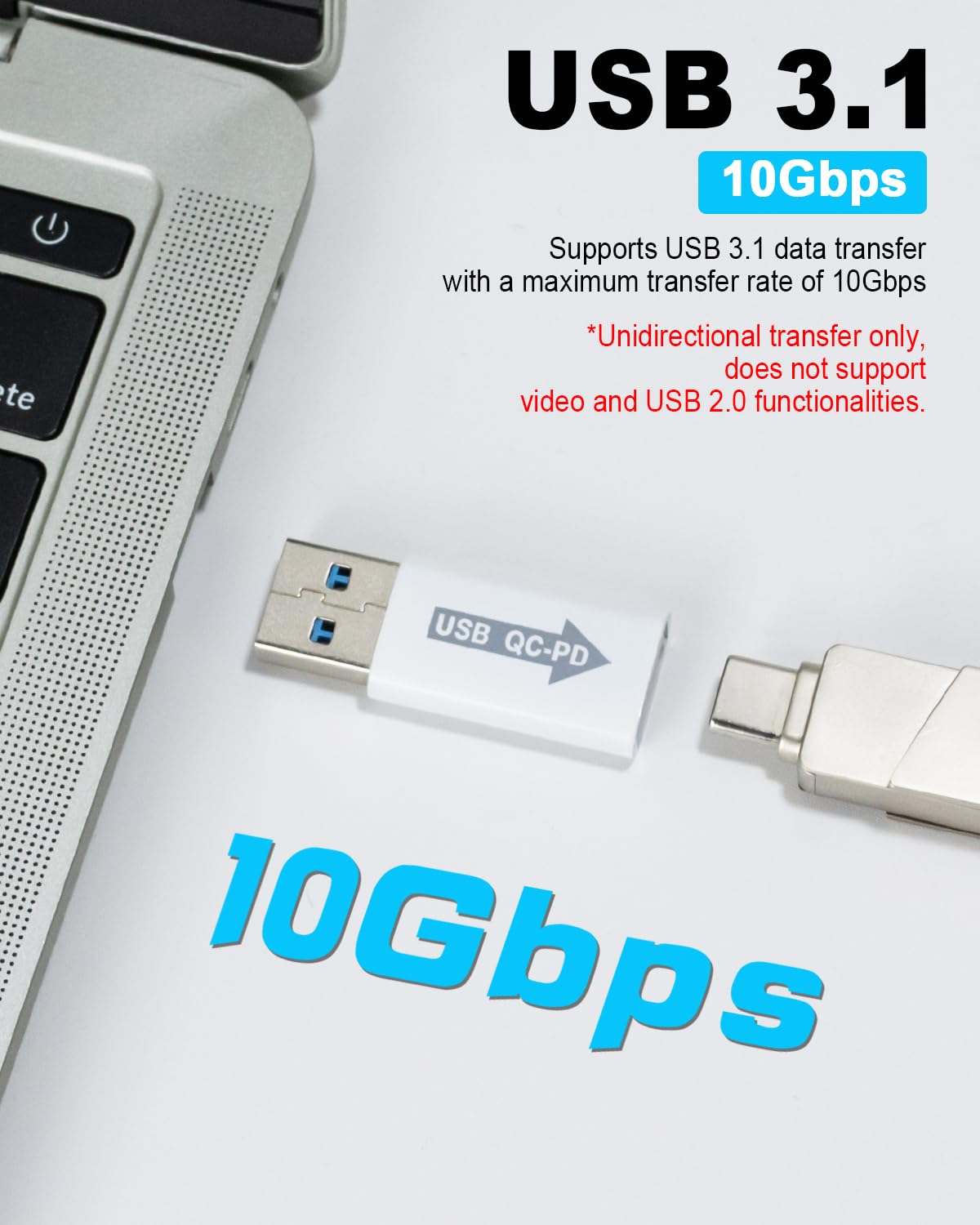 Duttek USB 3.0 to USB C Adapter (2 Pack), 10Gbps High-Speed Data Transfer & 3A Fast Charging, USB A Male to USB C Female Converter with Heat-Resistant Perforated Design - Compatible with iPhone 15/14/13, Samsung Galaxy S23/S22, MacBook, Laptop, PC, iPad - White - Perfect for Office, Travel & Home Charging