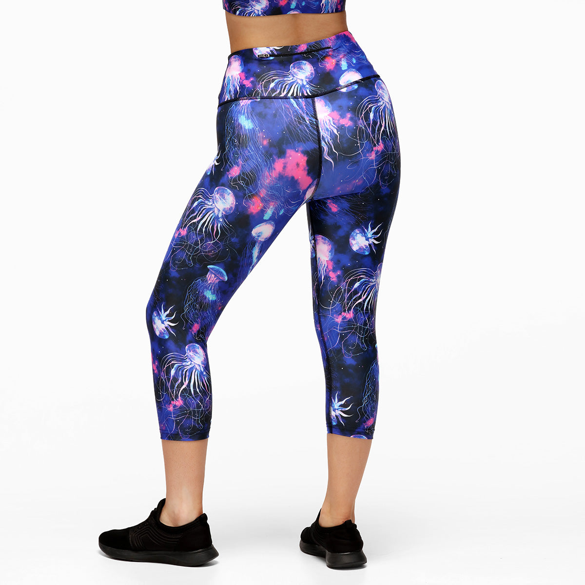 Jellyfish Galaxy Capri Pants - Women's High Waisted Yoga Pants for Workout & Lounge - Trendy Seamless Leggings for Running, Gym, Travel & Everyday Wear