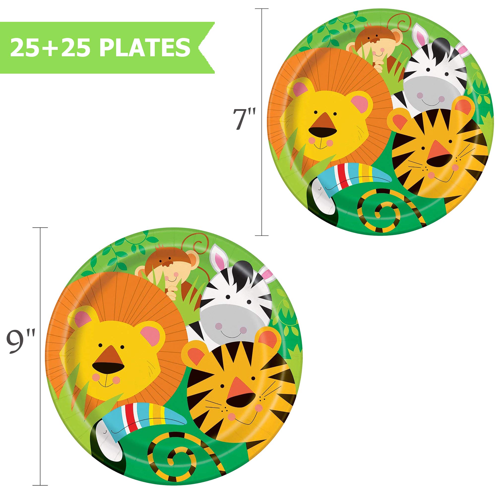 Jungle Animals Party Supplies Set - 25 Pcs Animal Plates, Cups, Napkins & Straws for Kids Birthday, Baby Shower & Themed Decorations