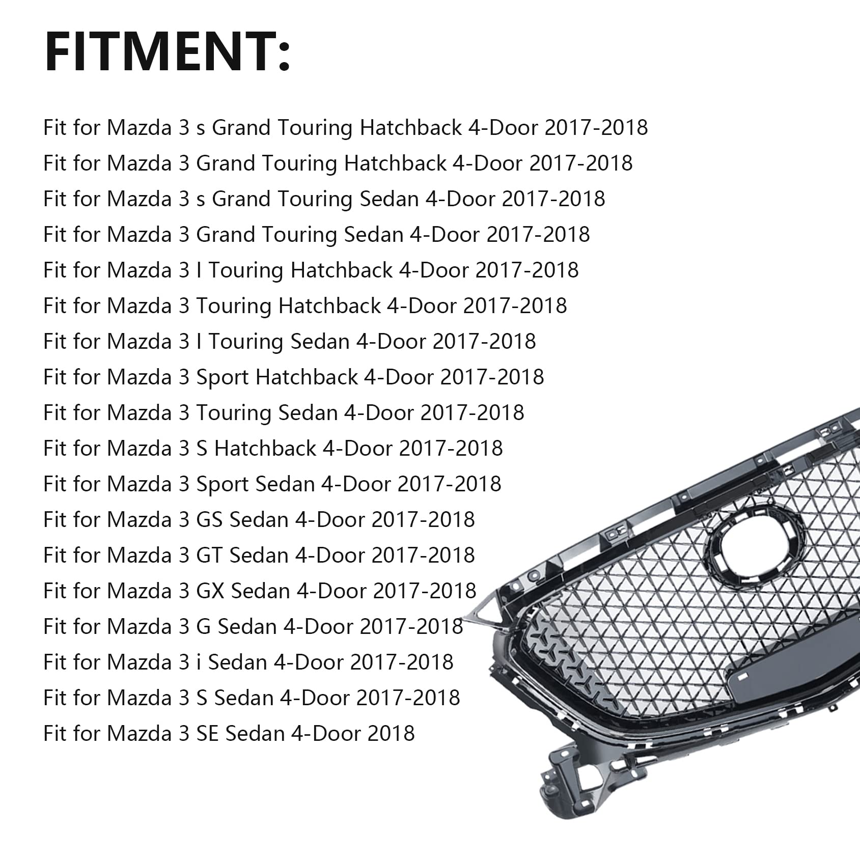 Black Honeycomb Front Bumper Upper Grille Replacement for Mazda 3 Axela 2017-2019 Models | No Sensor Hole Design | Perfect for Car Upgrades & Customization | Ideal for Street Style, Car Shows & Daily Driving