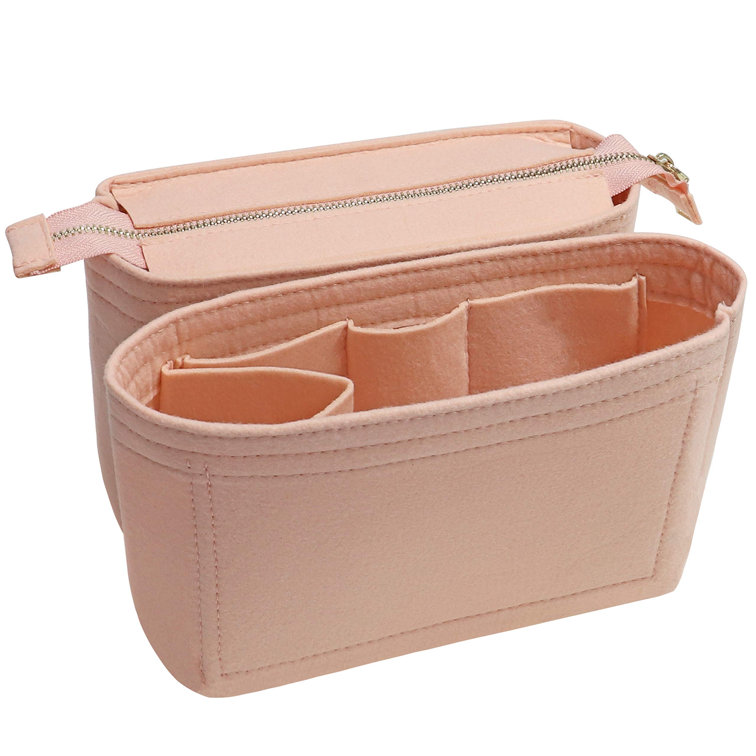 Soyizom 2-Pack Purse Organizer Insert with Zipper - Fits Louis Vuitton Neo Noe & Small Handbags for Women (Pink) | Perfect for Travel, Work & Daily Essentials Organization