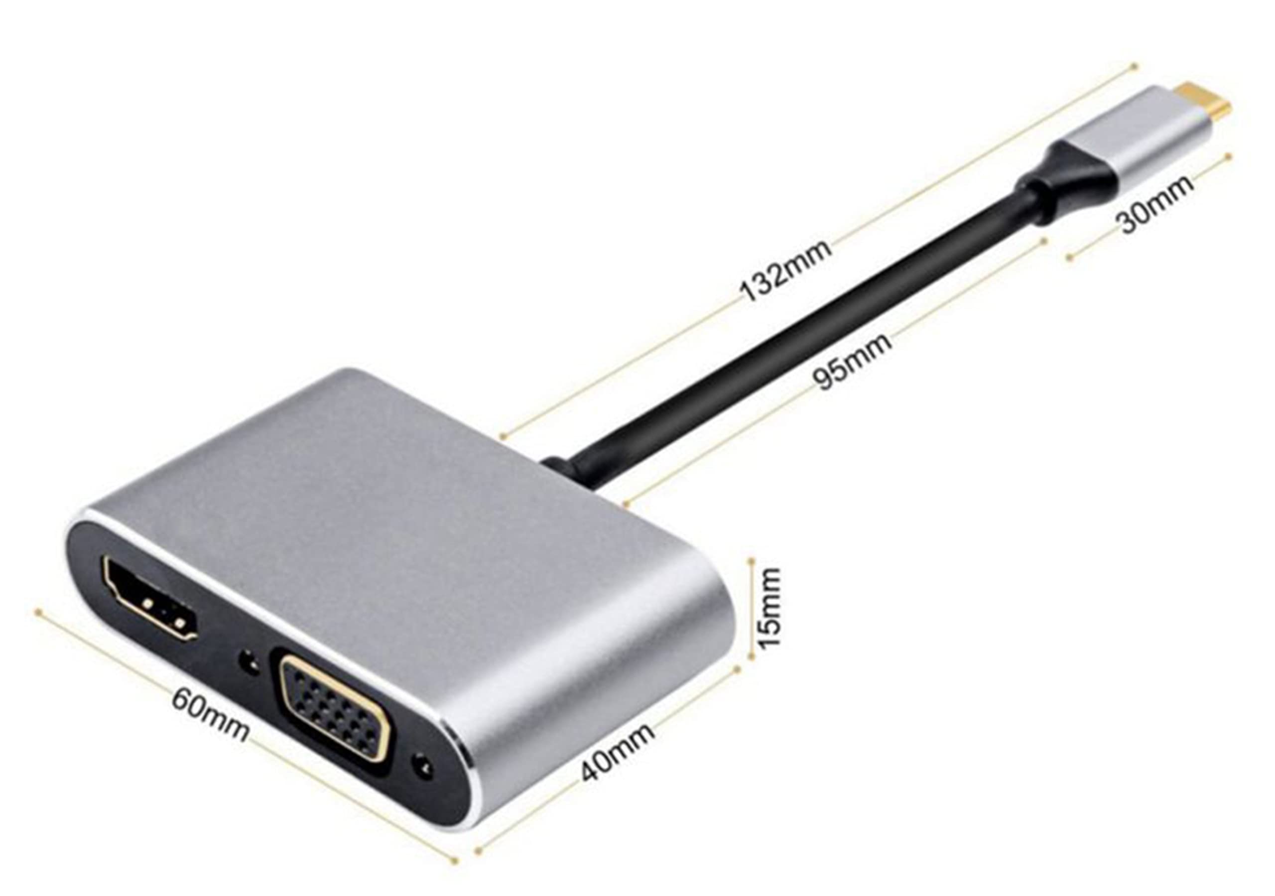 FDBV USB C to HDMI VGA Adapter - 4K Dual Monitor Converter with USB 3.0 Port for MacBook Pro, Dell XPS, HP, Lenovo - Perfect for Home Office, Gaming & Video Conferencing