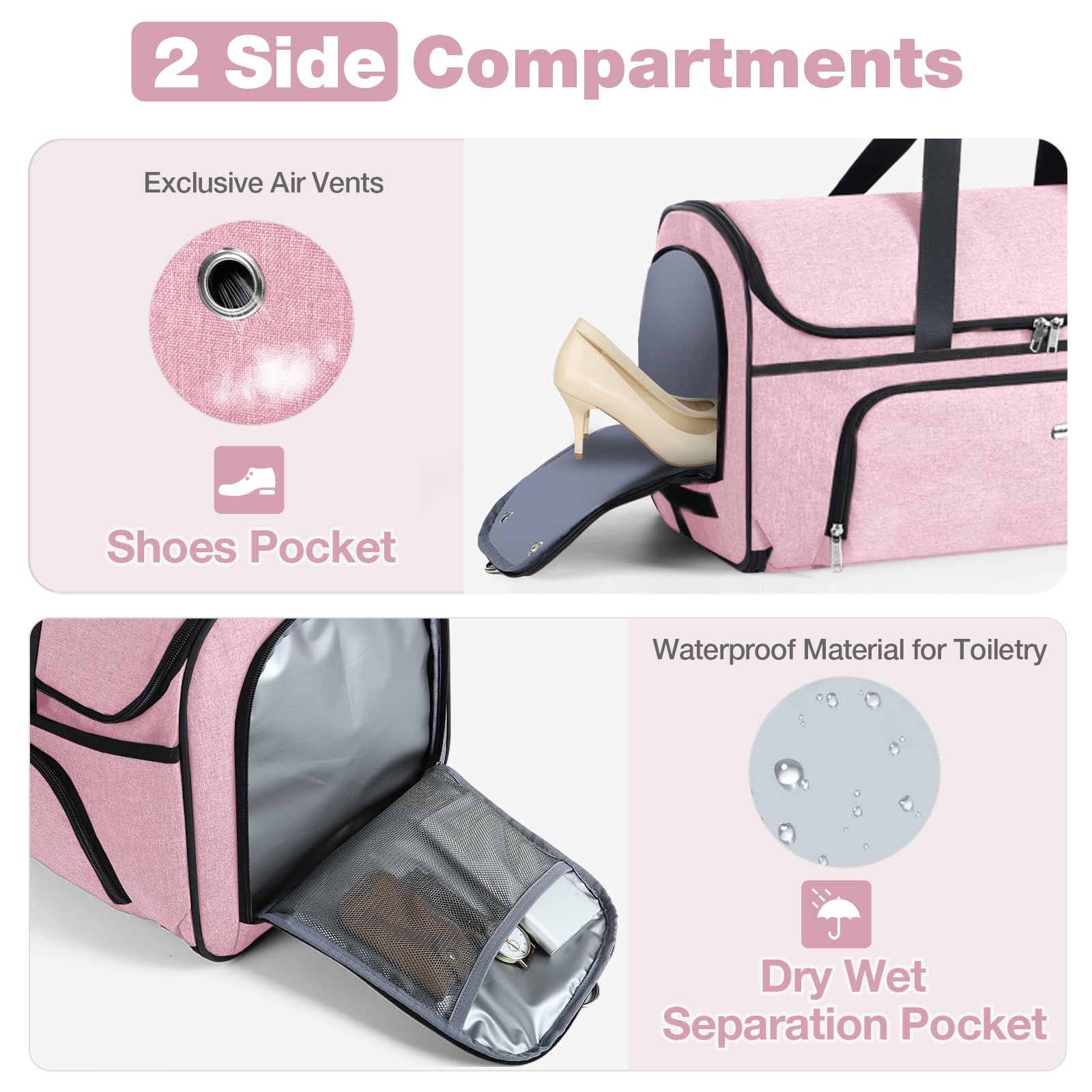 Premium Garment Bags with Wheels - Convertible Weekender Luggage for Travel, Large Duffle Garment Bag for Suits & Dresses (Pink) | Perfect for Business Trips, Weddings & Airplane Carry-On