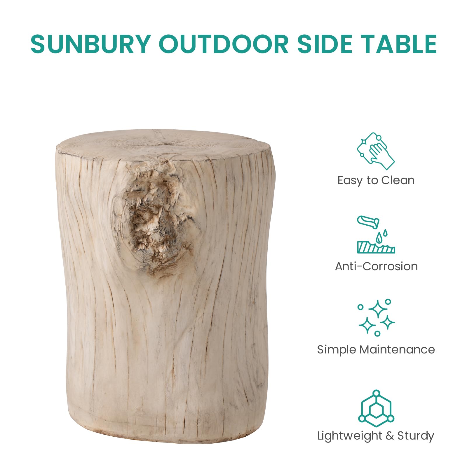 SUNBURY Concrete Stump Side Table - Faux Wooden End Table for Patio, Garden, Living Room - Beige Stool Plant Stand Holder | Perfect for Outdoor Decor, Coffee Table Accent & Home Interior Design