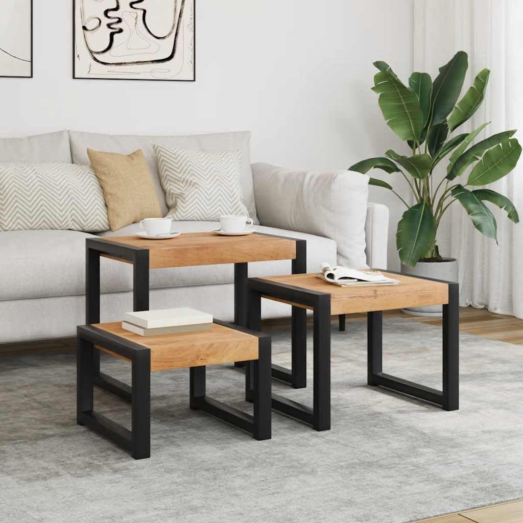 3-Piece Solid Wood Nesting Tables Set - Space-Saving Side Tables for Living Room, Bedroom, or Office - Stackable End Tables with Modern Design