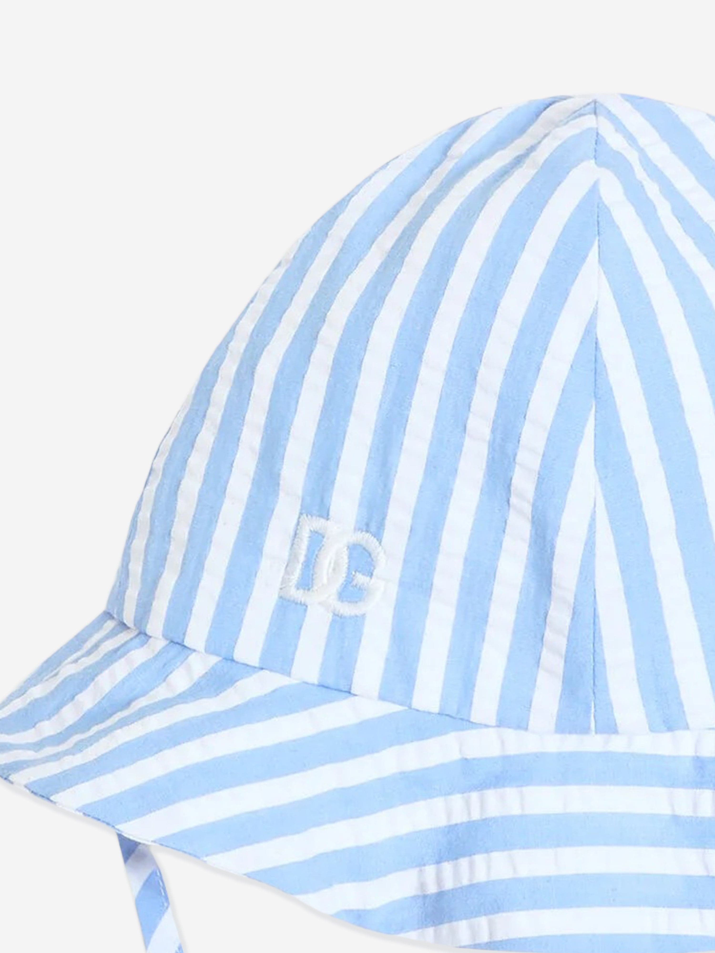 Blue Striped Seersucker Hat for Baby Boys - Perfect for Summer Outings & Photoshoots