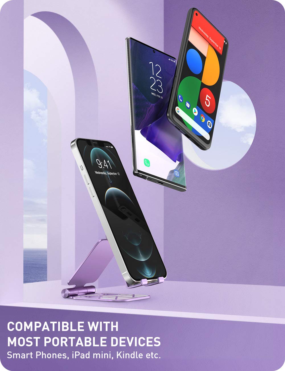 i-Blason Universal Cell Phone Stand for Desk - Adjustable Foldable Phone Holder Compatible with iPhone 16/15/14/13 Pro Max & All Smartphones - Purple (Perfect for Home Office, Video Calls & Hands-Free Viewing)