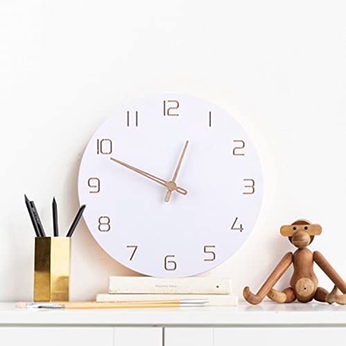 Nordic Wooden Wall Clock - Large Modern Silent Non-Ticking Wall Clock for Home, Bedroom, Kids Room - White Decorative Clock for Living Room & Office Decor
