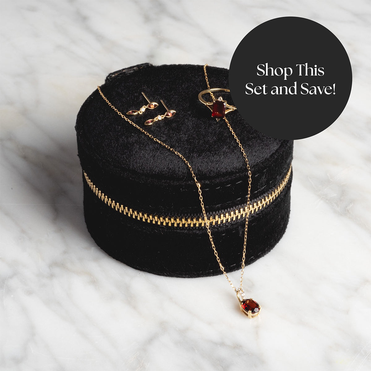 Solid Gold January 2025 Birthstone Garnet Statement Jewelry Set with Free Gift Box - Perfect for Birthdays, Anniversaries & Special Occasions