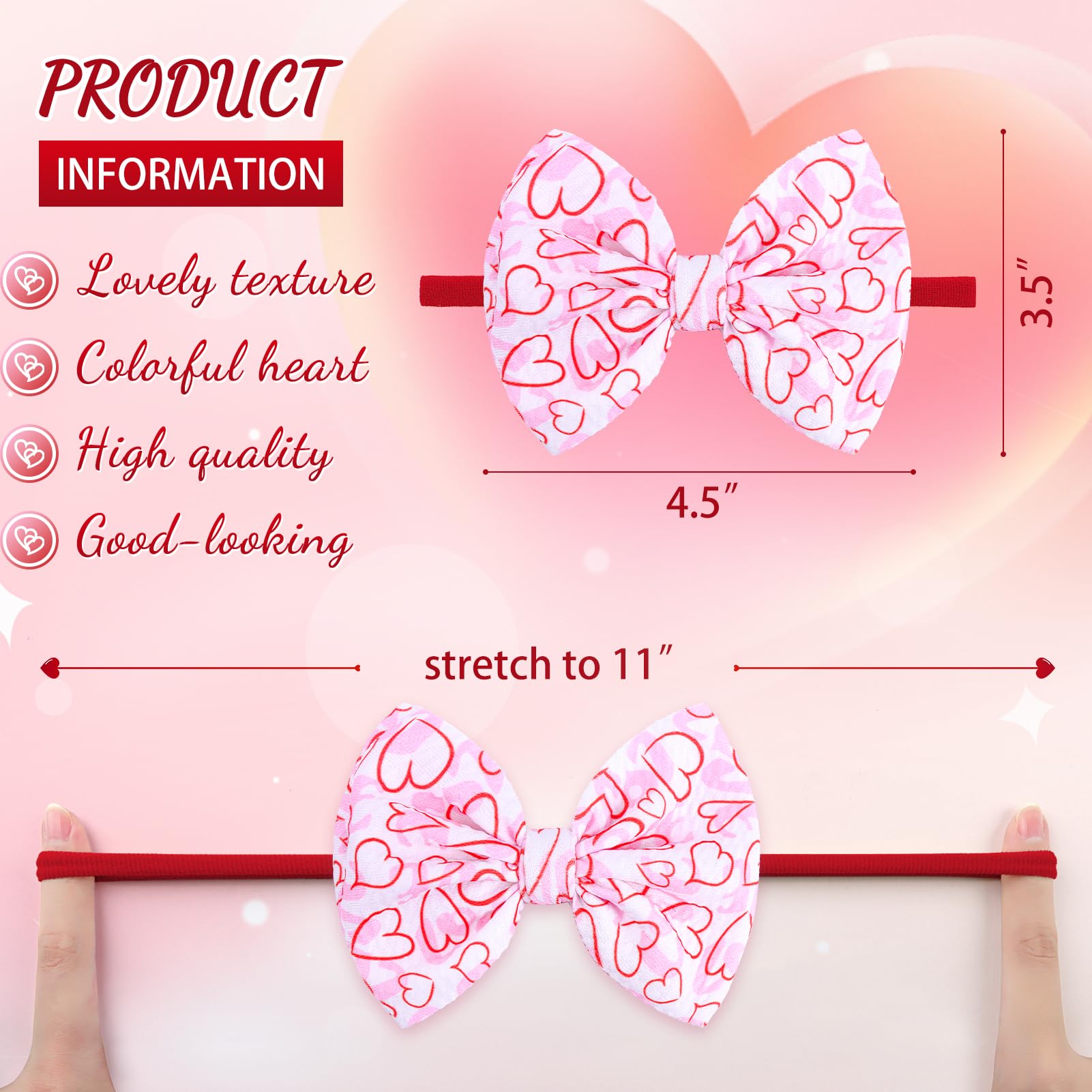Baby Girl Hair Bows - Pink Heart Headband for Newborn & Toddler - Party & Photo Outfits