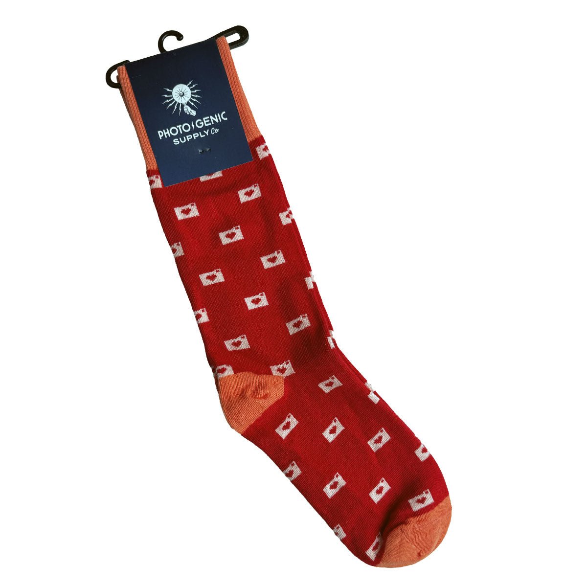 Photogenic Supply Co. PhotoLove Socks - Red Crew Socks for Photography Enthusiasts - Perfect for Photo Shoots, Gifts & Everyday Wear