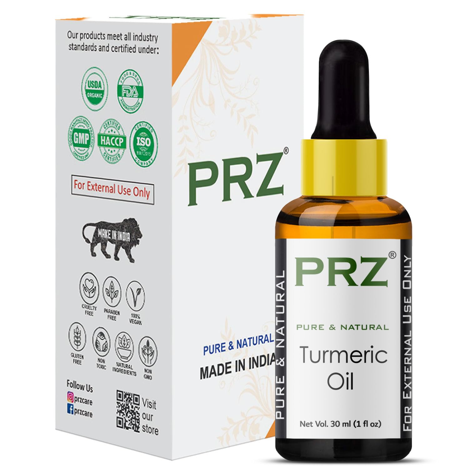 PRZ Pure Natural Therapeutic Grade Turmeric Essential Oil - 30ml for Aromatherapy, Body Massage, Skin & Hair Care | Perfect for Relaxation, Spa Treatments & Holistic Wellness