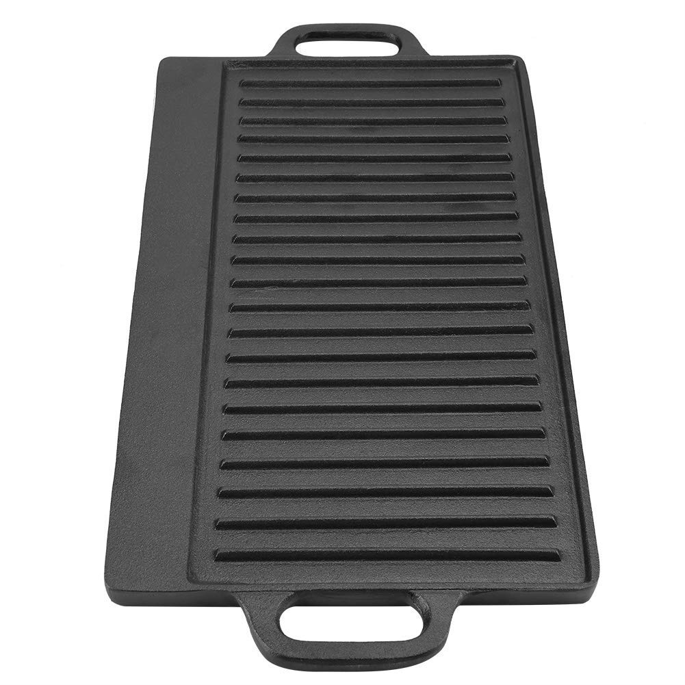 Premium Cast Iron Grill Griddle Pan - Double-Sided with Ridged & Flat Surface for Stovetop, Gas Cooktop & Outdoor BBQ - Perfect for Pancakes, Steaks, Burgers & Camping Cooking