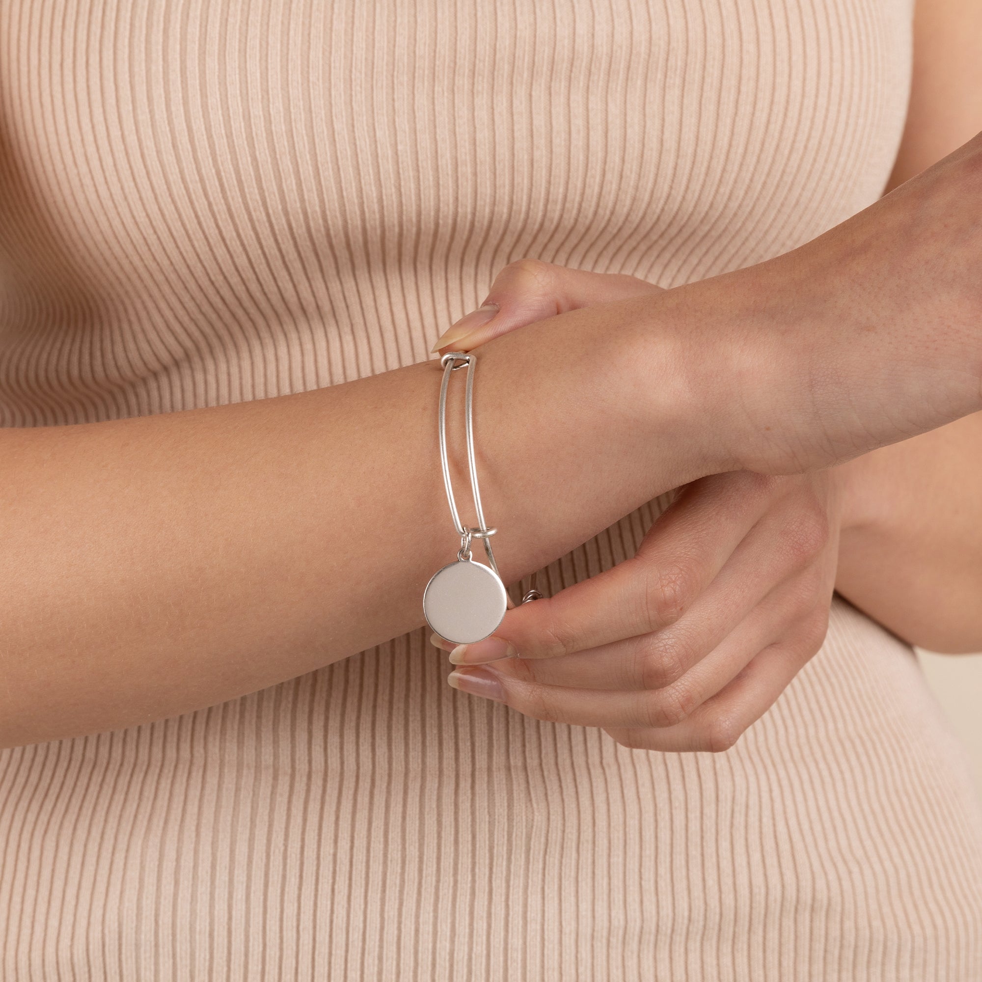 Elegant Circle Charm Bangle Bracelet for Women - Sterling Silver Minimalist Jewelry Gift for Her - Perfect for Everyday Wear & Special Occasions