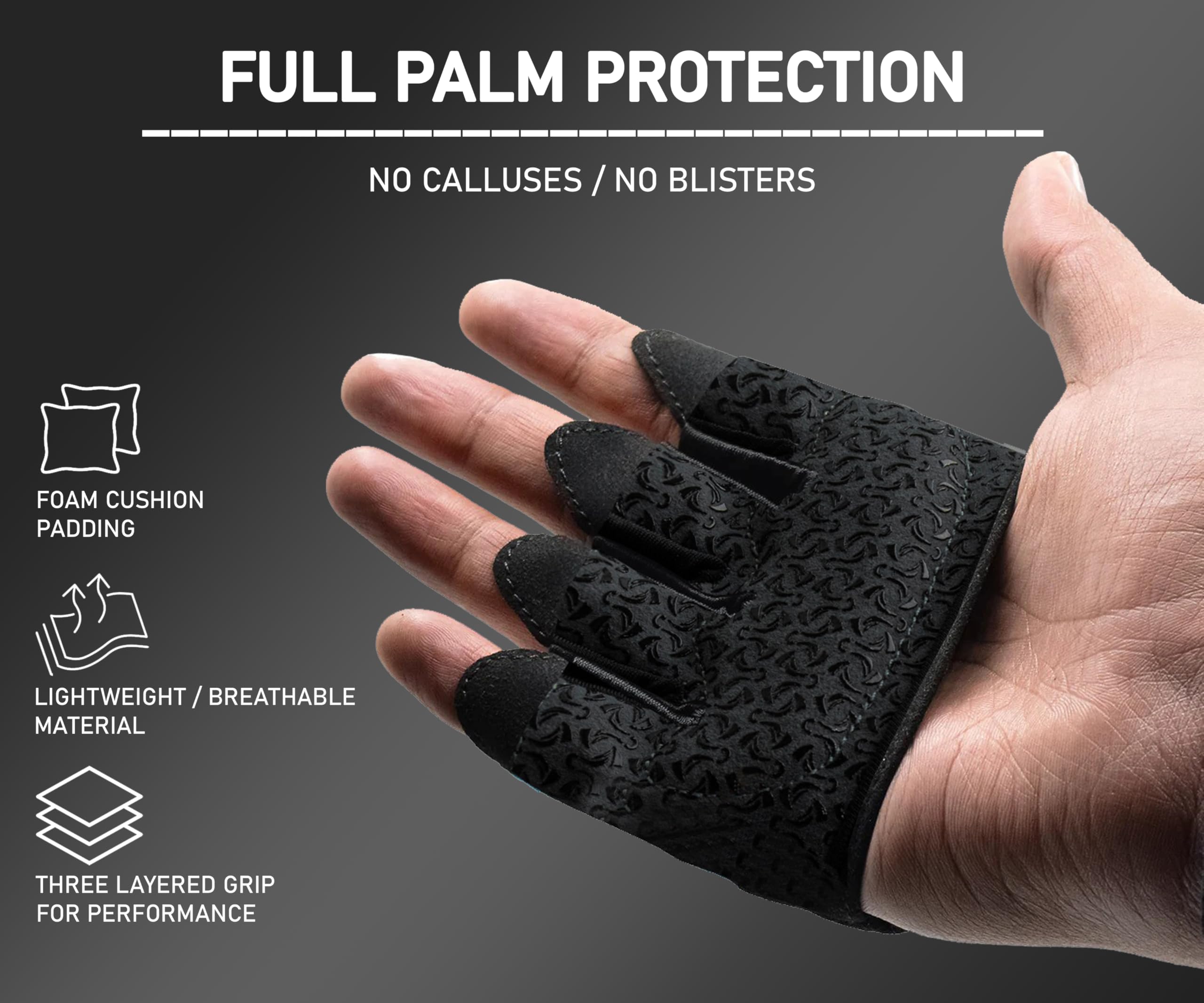 FITNESS FORCE Workout Gloves for Men & Women - Non-Slip Weight Lifting Gloves with Full Palm Protection - Fingerless Gym Gloves for Callus Prevention & Better Grip - Perfect for CrossFit, Powerlifting & Strength Training