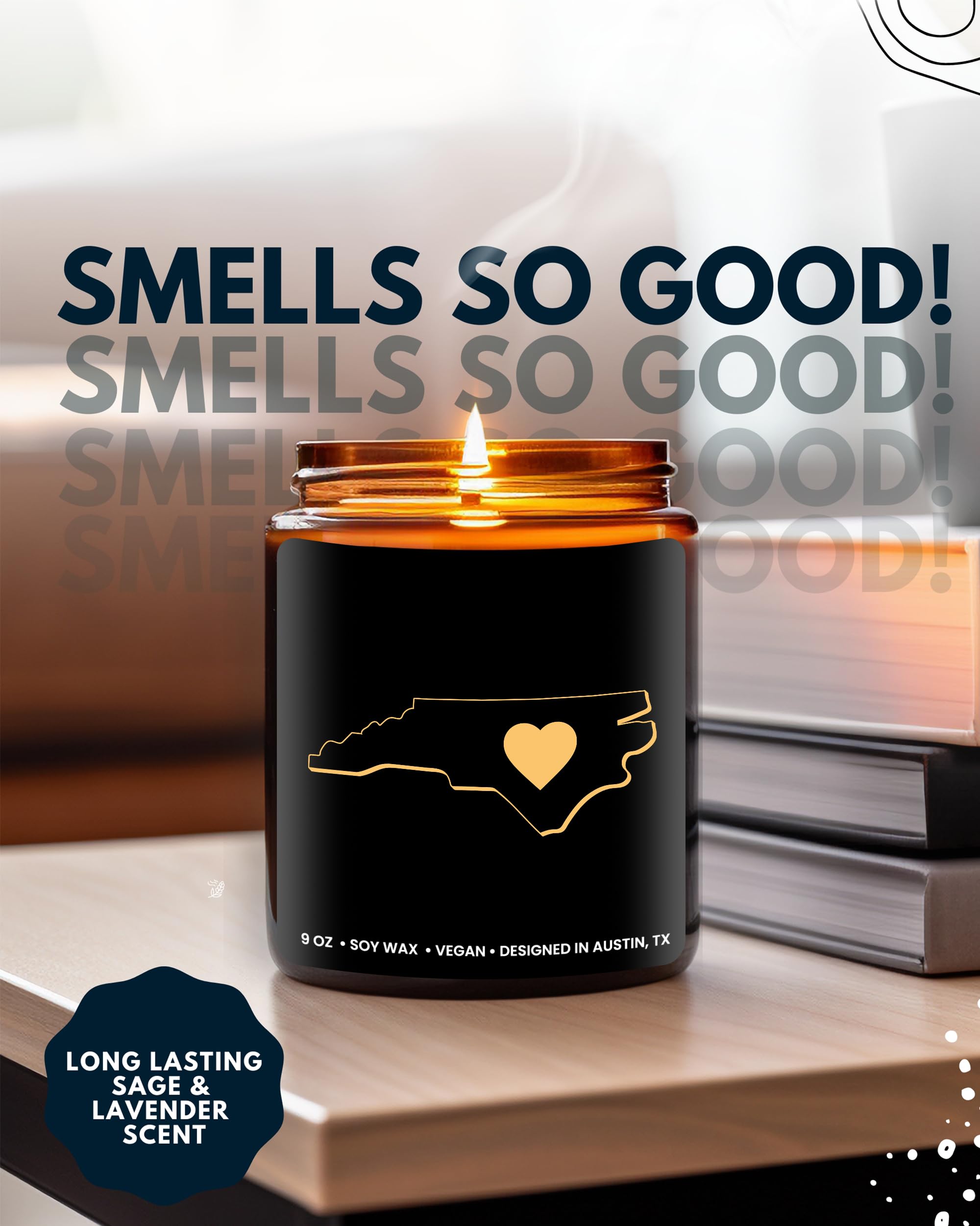North Carolina Scented Candle - Handmade Soy Wax Candle with NC State Theme - Perfect Gift for Women & Men - Ideal for Birthdays, Christmas, Graduation - Great Souvenir for Moving Away or Homesickness - Creates Cozy Atmosphere for Home, Office & Relaxation