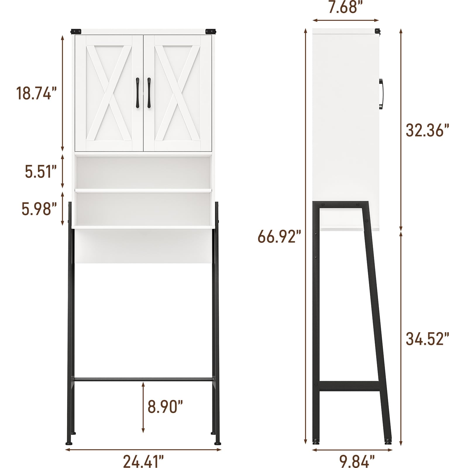 Farmhouse Over The Toilet Storage Cabinet with 2 Barn Doors - Space-Saving Metal Frame Bathroom Organizer for Toiletries, Towels & Laundry Supplies - Perfect for Small Bathrooms, Powder Rooms & Laundry Areas