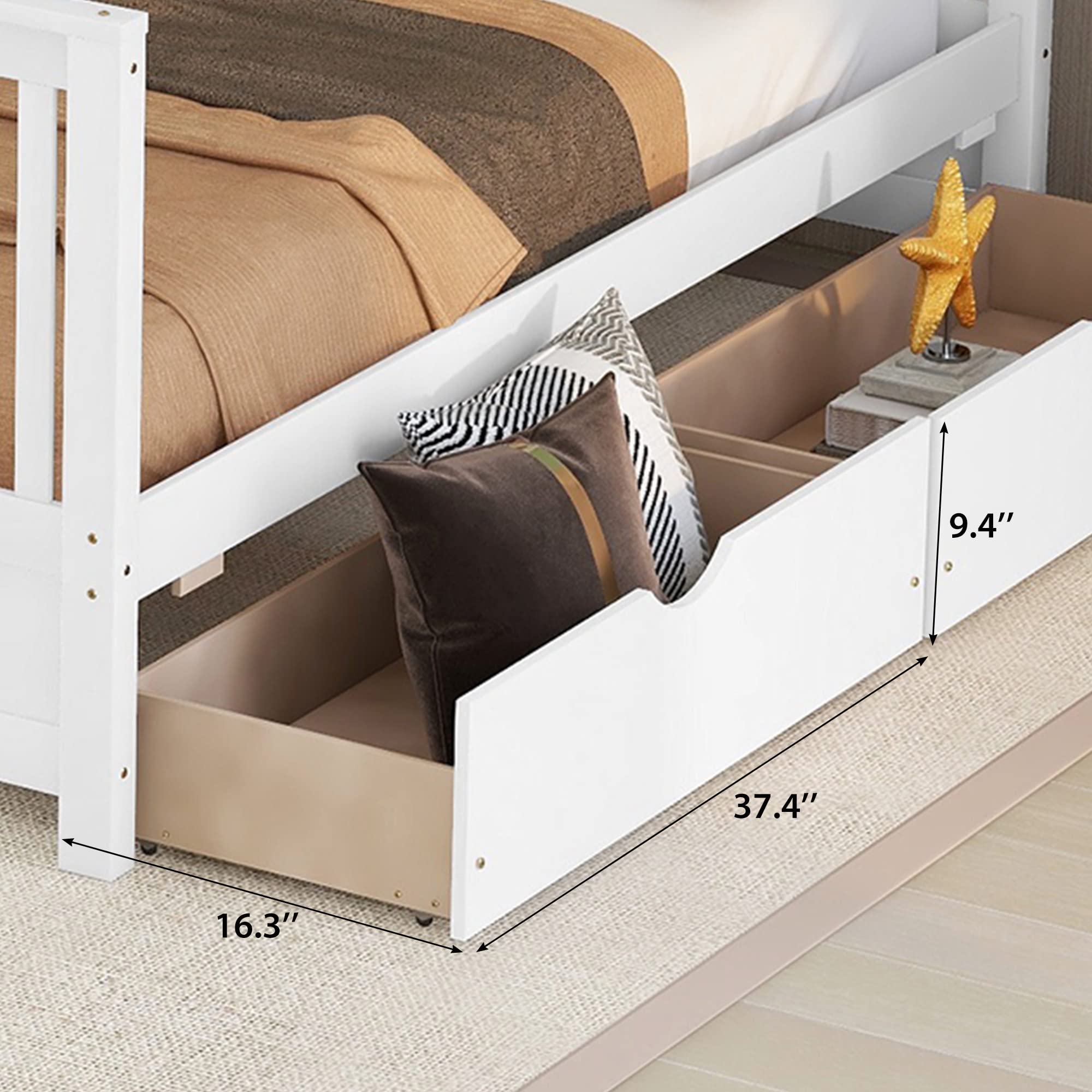 Merax Convertible Wood Bunk Bed with Ladders & Storage Drawers - Twin Over Full Size, Solid White Wood Detachable Frame | Space-Saving Kids Bedroom Furniture for Small Rooms, Guest Rooms & Vacation Homes