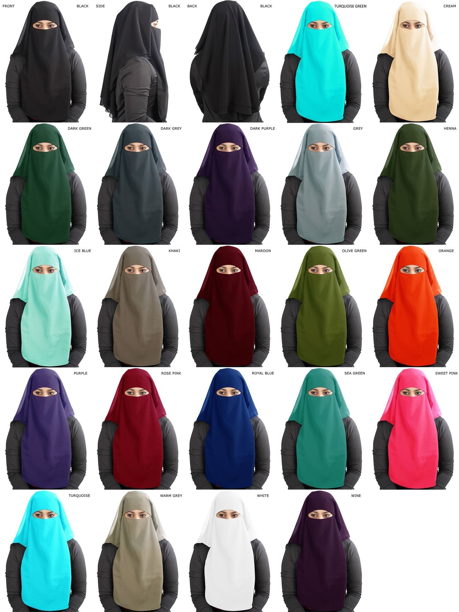 Black Georgette 3-Layer Niqab for Women - Modest Islamic Face Covering for Prayer, Travel, and Daily Wear