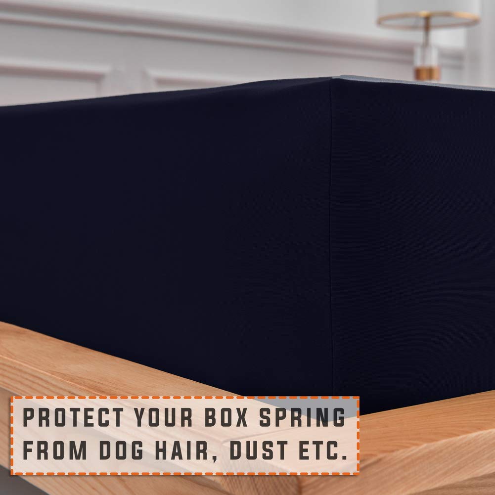 Twin Six Premium Box Spring Cover - Breathable Mattress Wrap Around Bed Skirt with Elastic Edges (Navy Blue, Full/Full XL) - Perfect for Guest Rooms, Dorms & Bedroom Makeovers