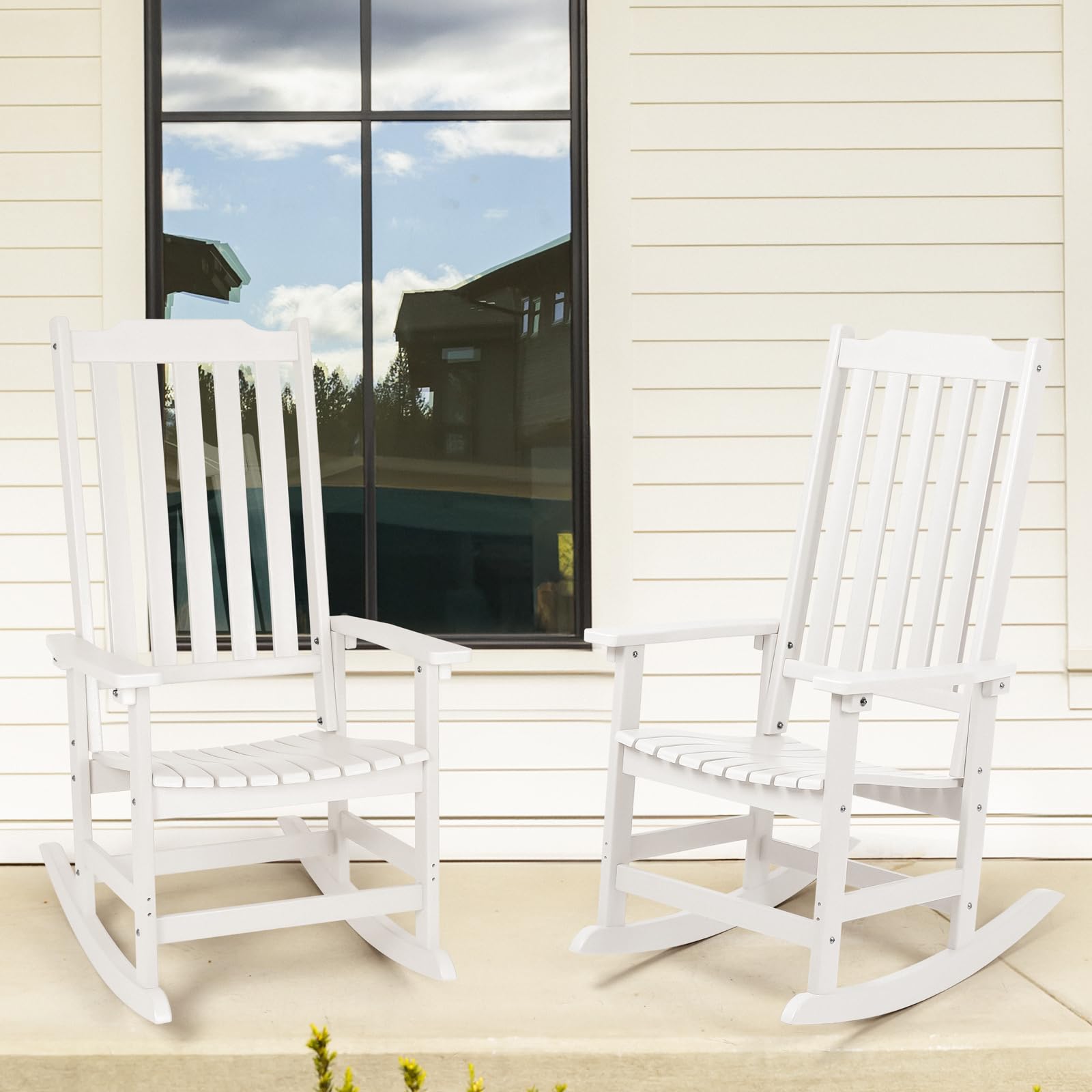 Outdoor Rocking Chair - Oversized All-Weather High Back Porch Rocker with Cushion | Durable Patio Rocking Chair for Garden, Deck & Backyard Relaxation