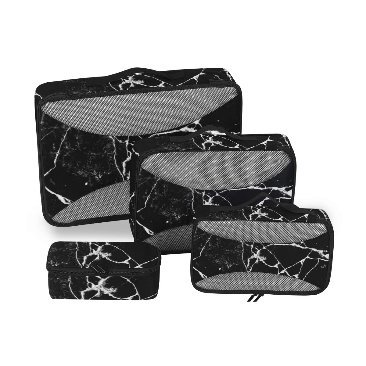 4-Piece Travel Packing Cubes Set - Black Marble Luggage Organizers for Men & Women | Perfect for Carry-On Bags, Suitcases & Backpacking Trips