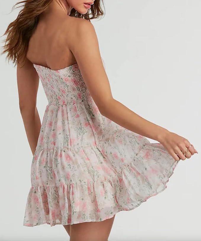 2025 Women's Summer Strapless Tube Top Mini Dresses - Boho Beach Sundress for Vacation, Pool Party & Casual Outings