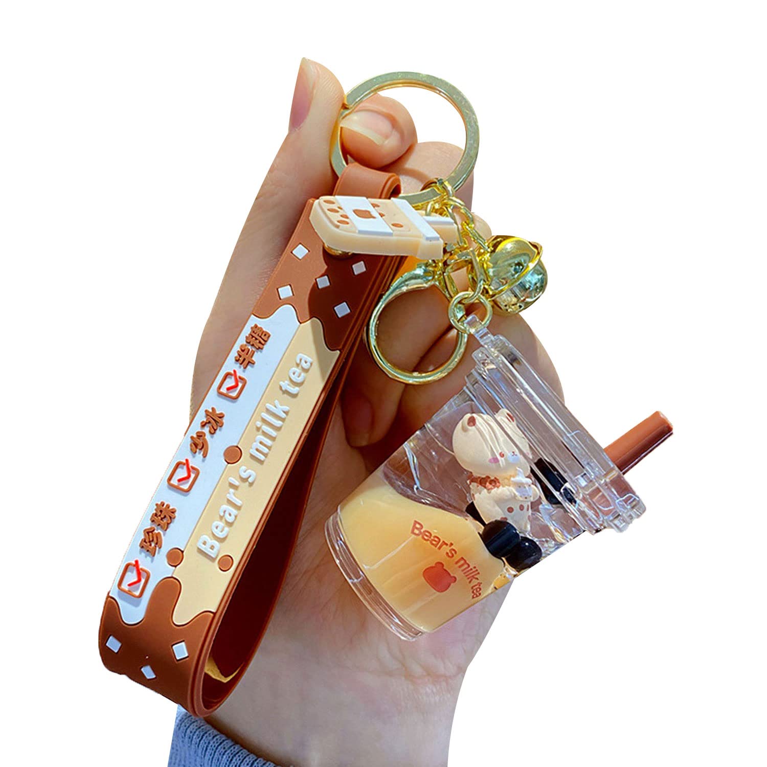 HSYHERE Floating Milk Tea Brown Bear Keychain - Cute Lucky Charm Keyring for Men & Women - Perfect Gift for Tea Lovers, Office Decor, Bag Accessory